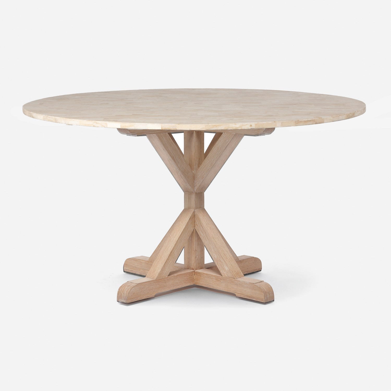 Made Goods Dane 48" x 30" White Cerused Oak Dinning Table With Round Beige Crystal Stone Table Top