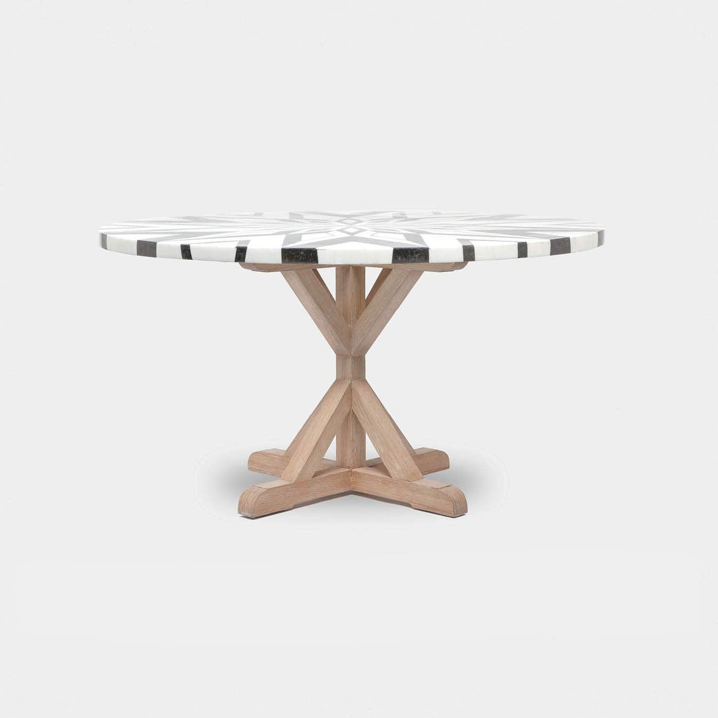 Made Goods Dane 48" x 30" White Cerused Oak Dinning Table With Round Black/White Geometric Marble Table Top