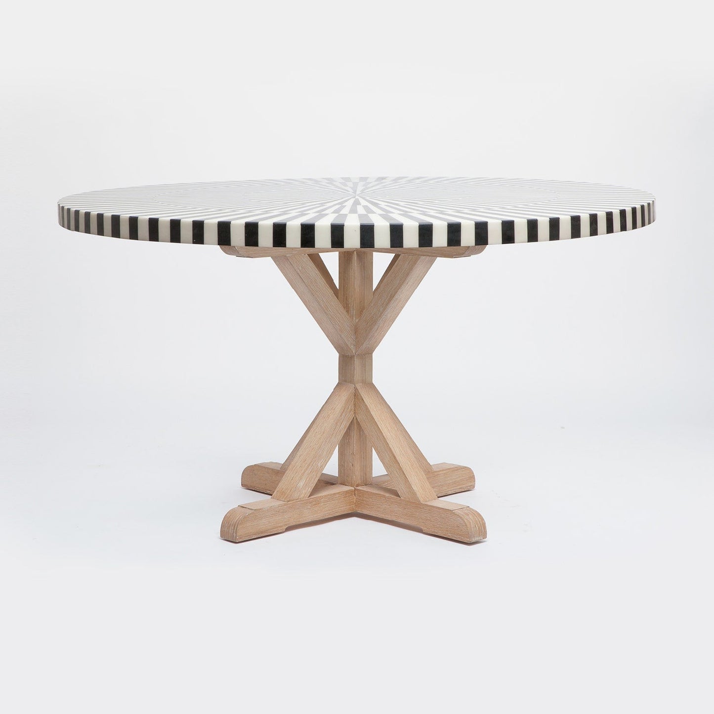 Made Goods Dane 48" x 30" White Cerused Oak Dinning Table With Round Black/White Stripe Marble Table Top