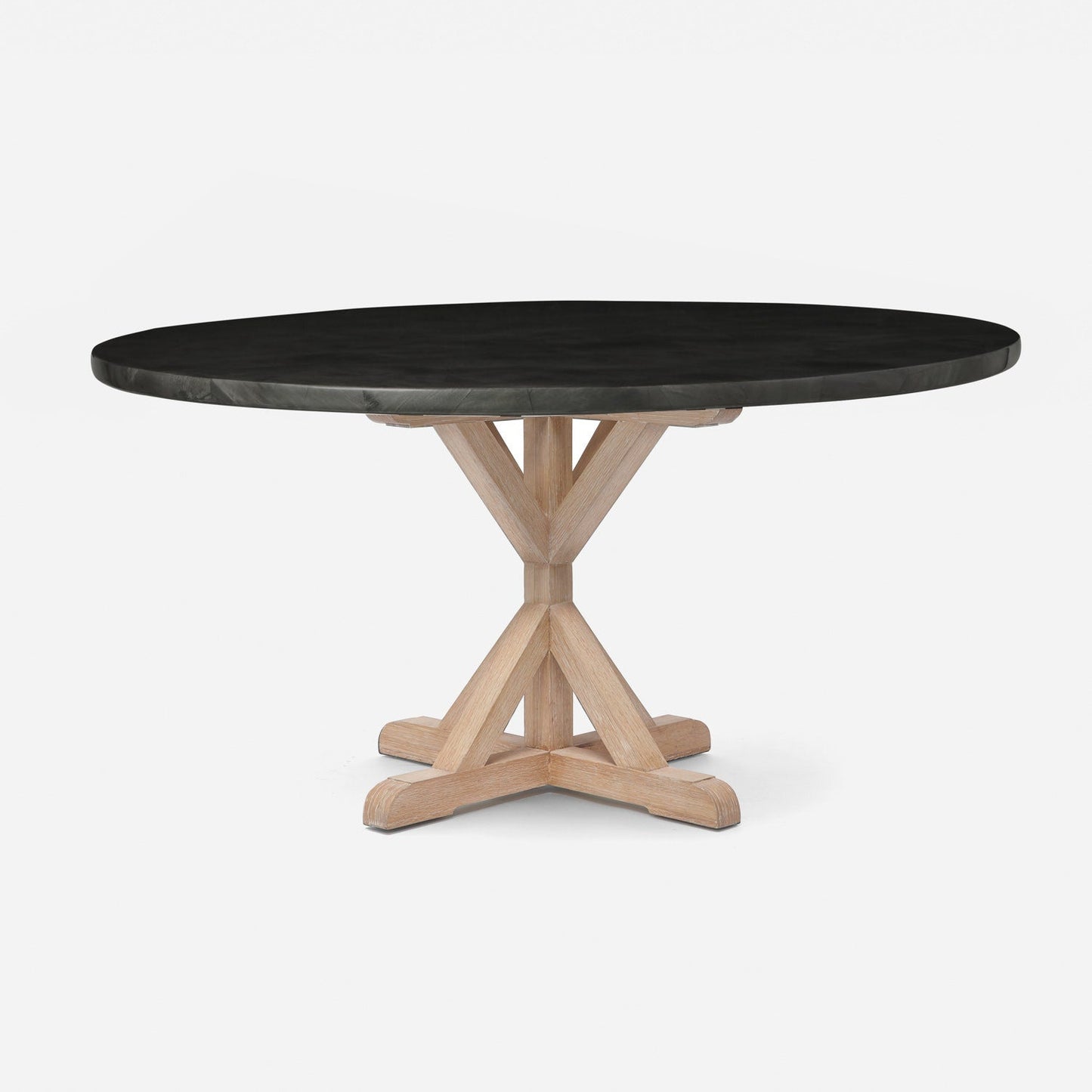 Made Goods Dane 48" x 30" White Cerused Oak Dinning Table With Round Dark Faux Horn Table Top