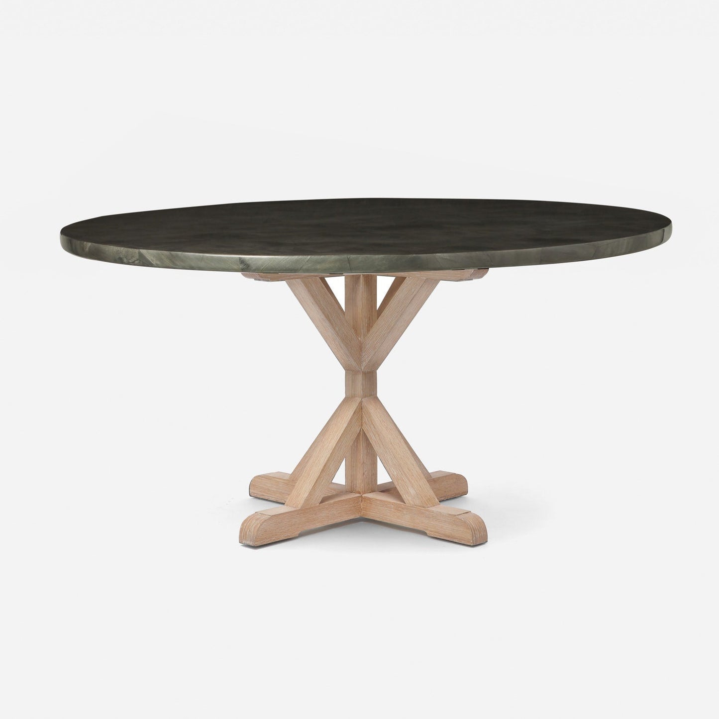 Made Goods Dane 48" x 30" White Cerused Oak Dinning Table With Round Pewter Faux Horn Table Top