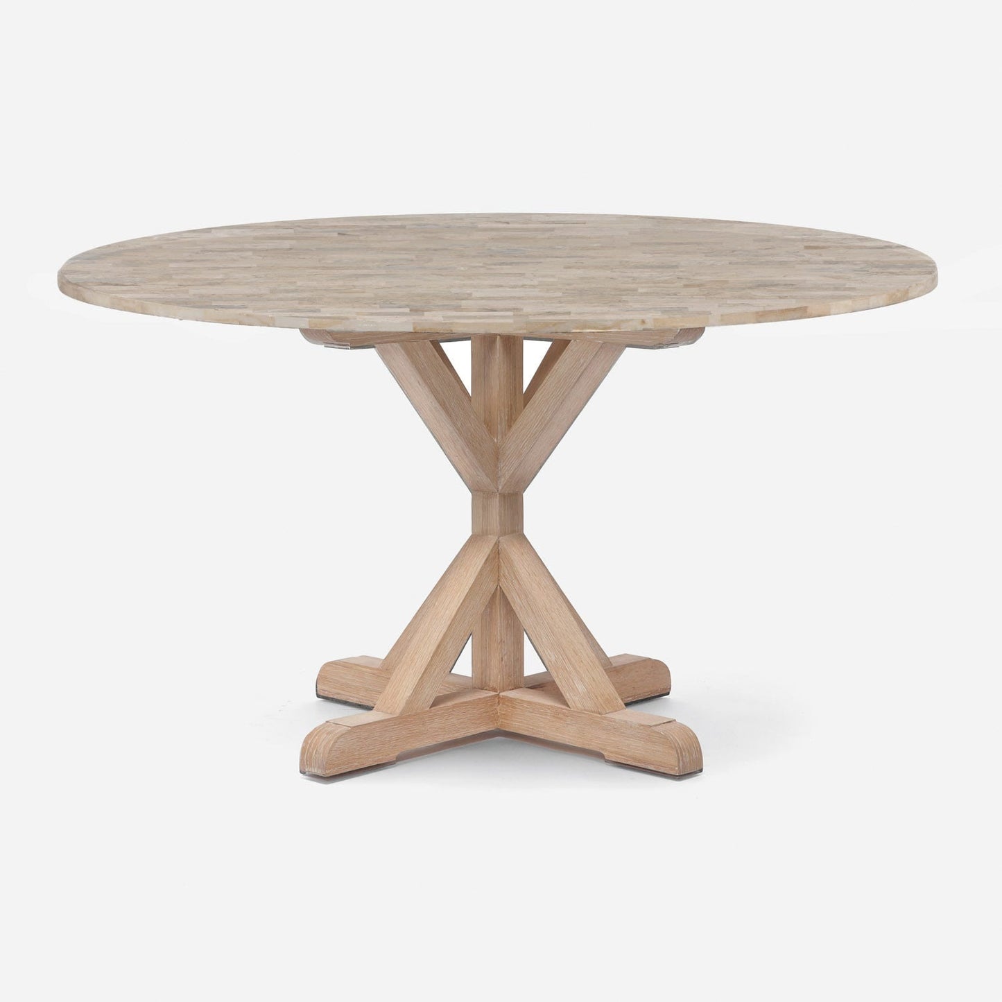 Made Goods Dane 48" x 30" White Cerused Oak Dinning Table With Round Warm Gray Marble Table Top