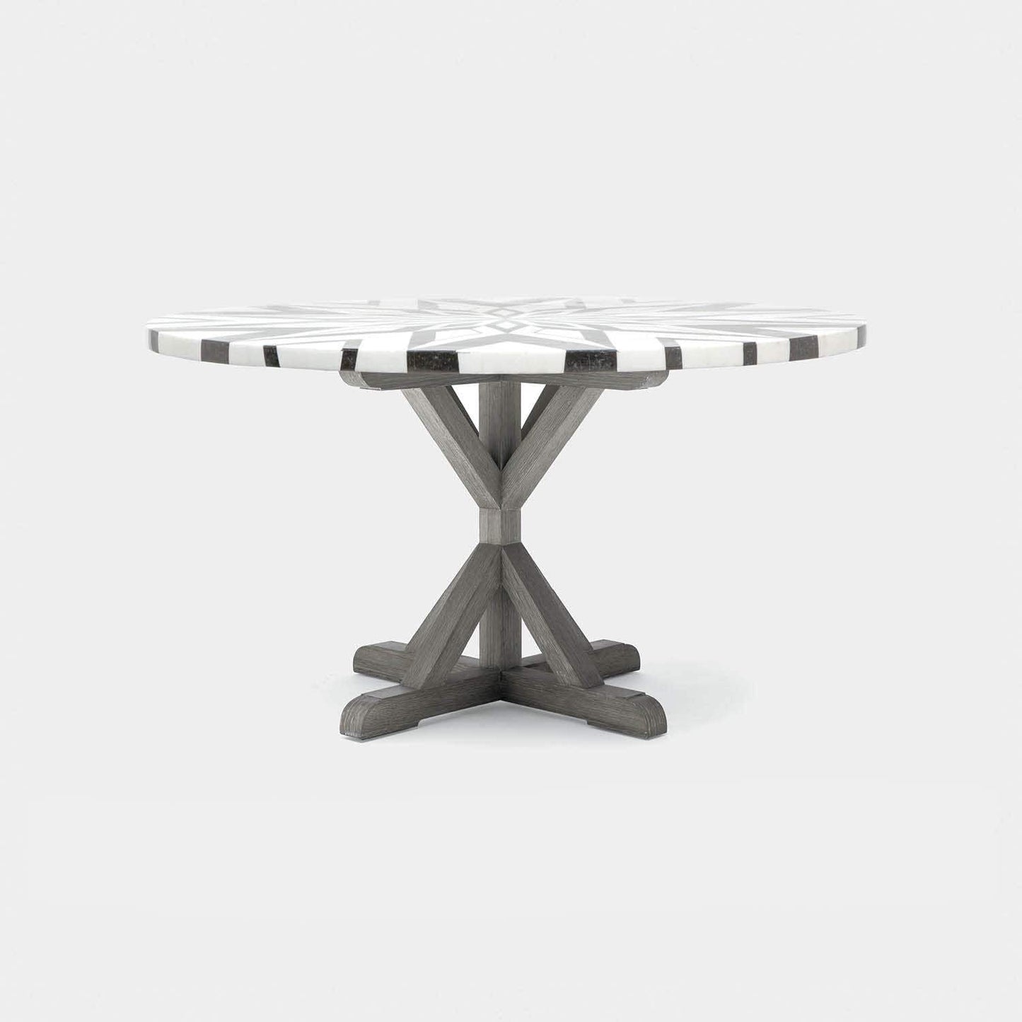Made Goods Dane 54" x 30" Gray Cerused Oak Dinning Table With Round Black/White Geometric Marble Table Top