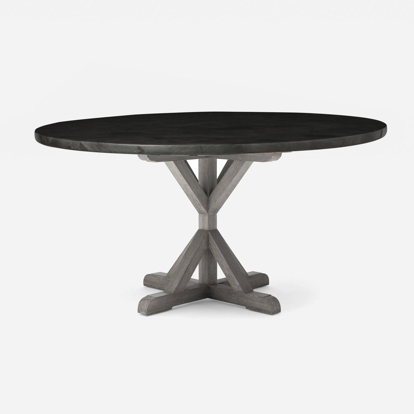 Made Goods Dane 54" x 30" Gray Cerused Oak Dinning Table With Round Dark Faux Horn Table Top