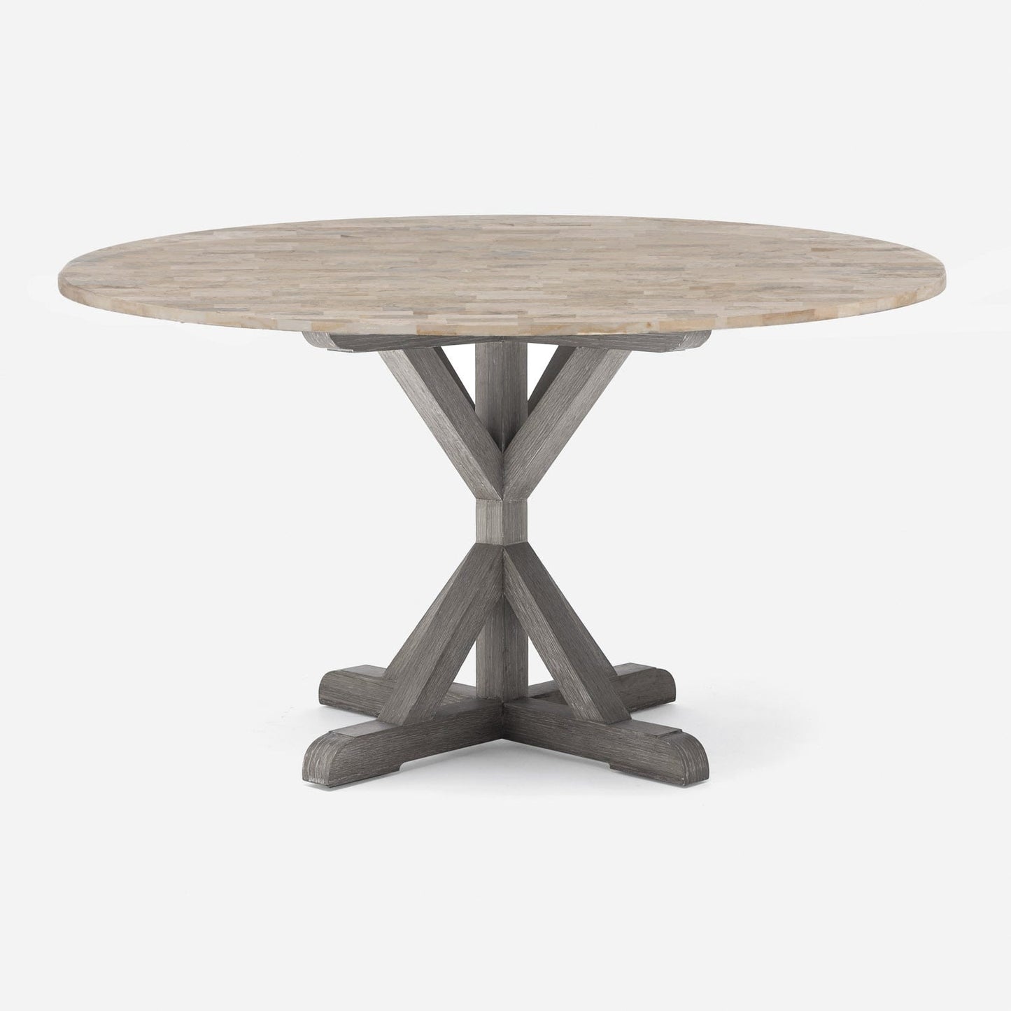 Made Goods Dane 54" x 30" Gray Cerused Oak Dinning Table With Round Warm Gray Marble Table Top