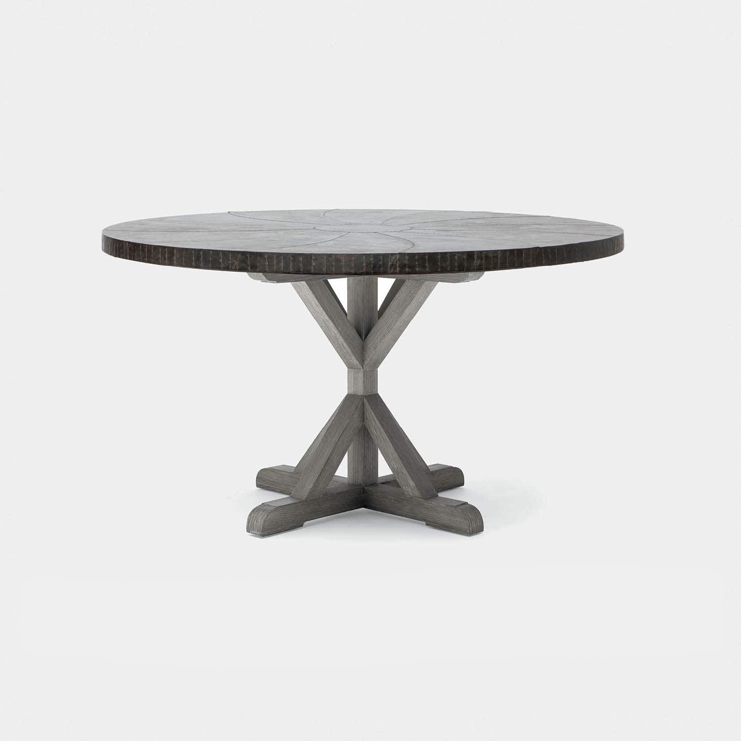 Made Goods Dane 54" x 30" Gray Cerused Oak Dinning Table With Round Zinc Metal Table Top