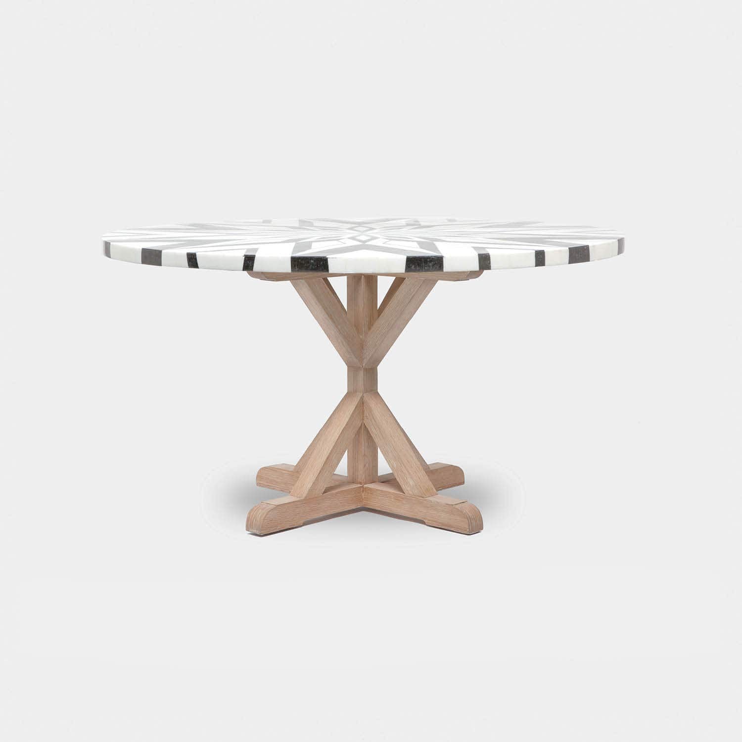 Made Goods Dane 54" x 30" White Cerused Oak Dinning Table With Round Black/White Geometric Marble Table Top