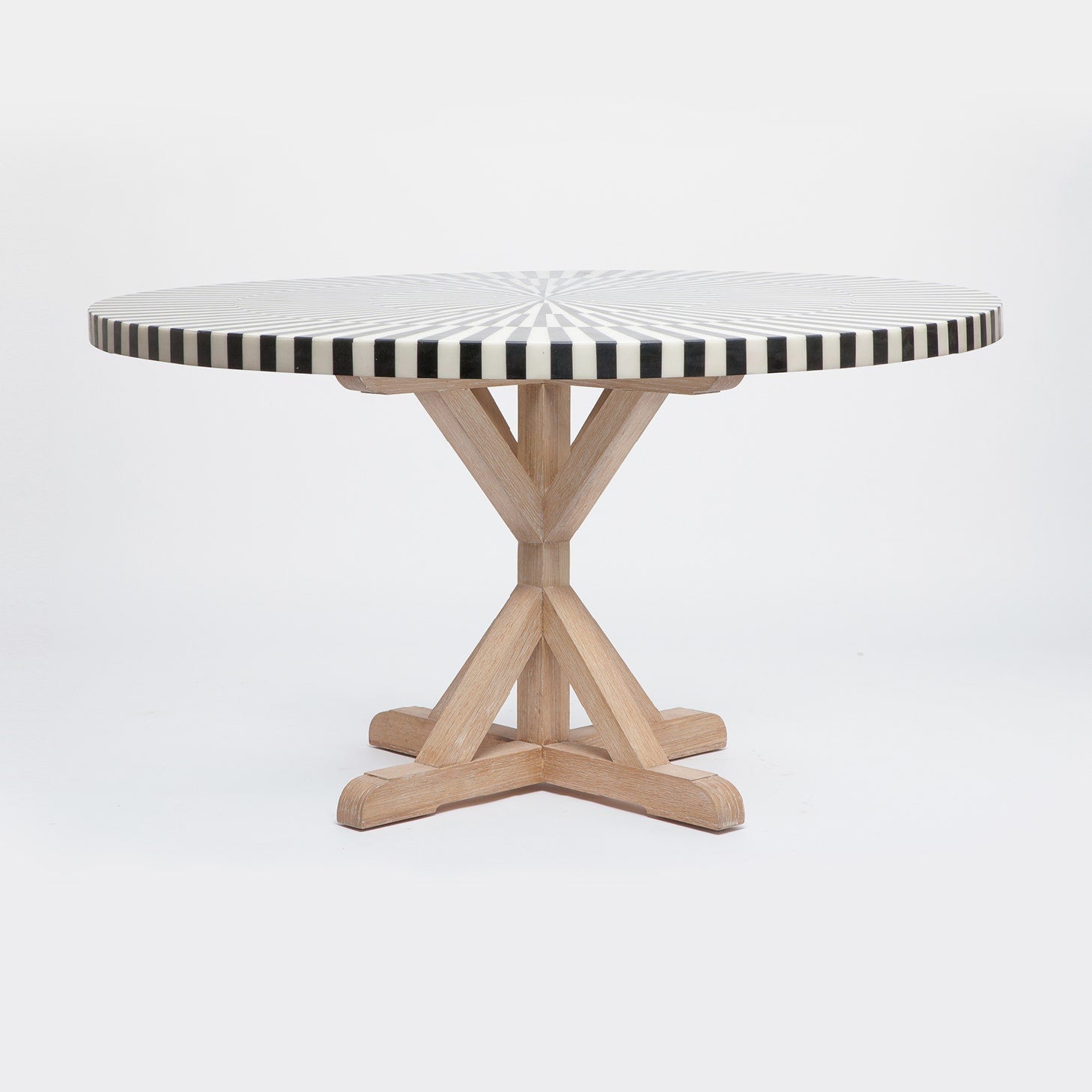 Made Goods Dane 54" x 30" White Cerused Oak Dinning Table With Round Black/White Stripe Marble Table Top