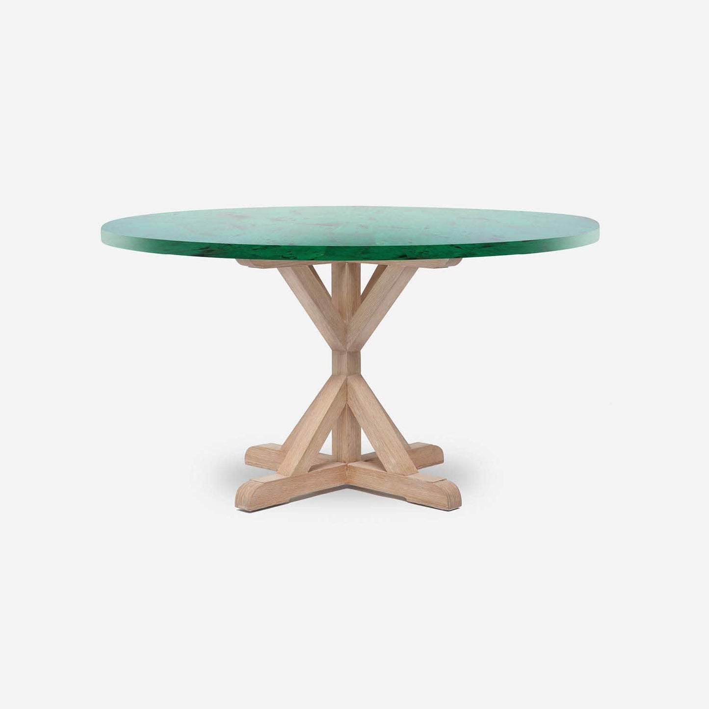 Made Goods Dane 54" x 30" White Cerused Oak Dinning Table With Round Emerald Shell Table Top