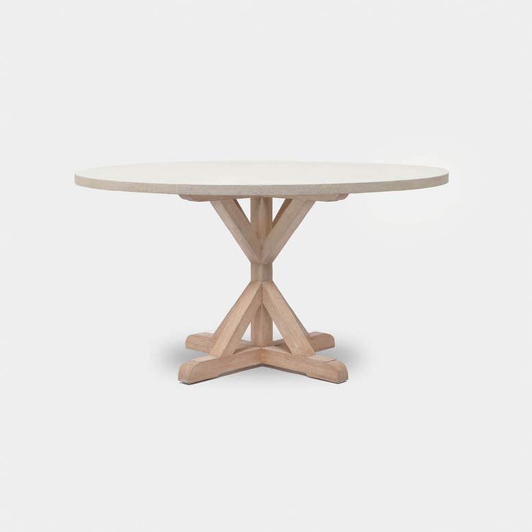 Made Goods Dane 54" x 30" White Cerused Oak Dinning Table With Round White Faux Belgian Linen Table Top