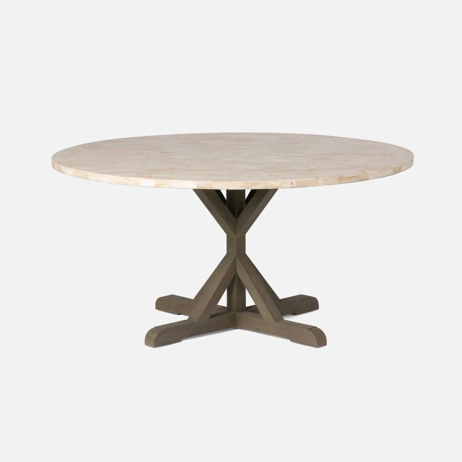 Made Goods Dane 60" x 30" Gray Cerused Oak Dinning Table With Round Beige Crystal Stone Table Top