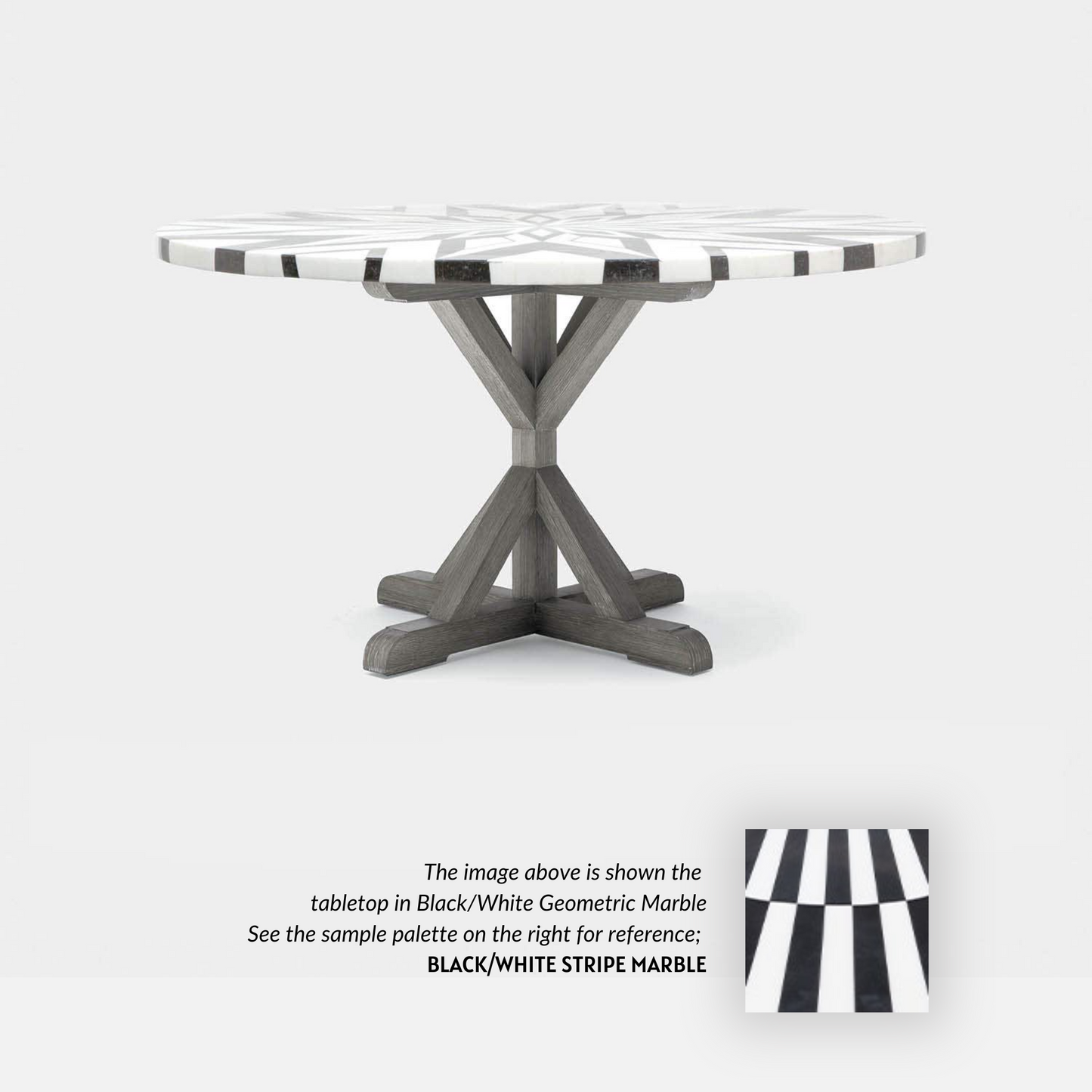 Made Goods Dane 60" x 30" Gray Cerused Oak Dinning Table With Round Black/White Stripe Marble Table Top