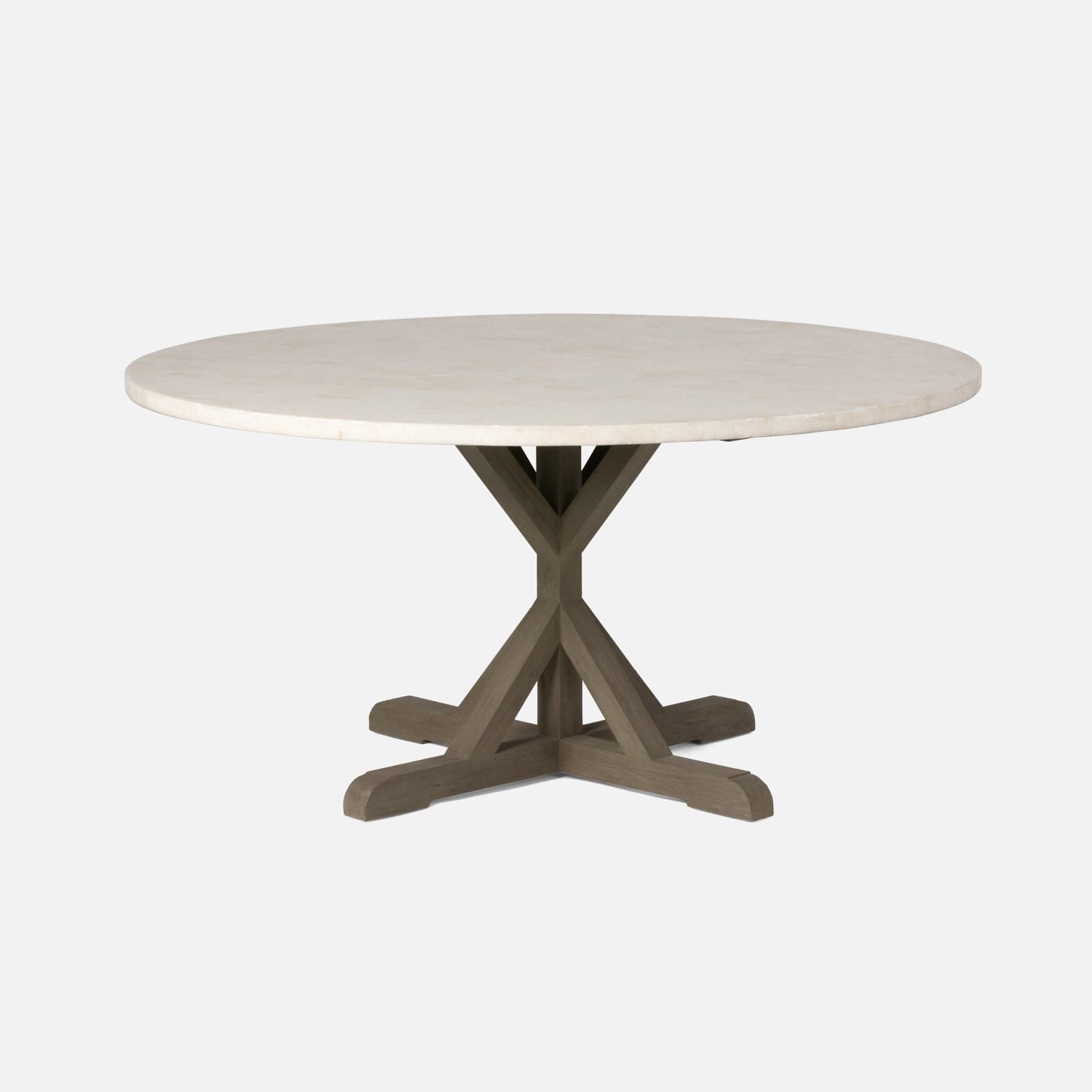 Made Goods Dane 60" x 30" Gray Cerused Oak Dinning Table With Round Ice Crystal Stone Table Top