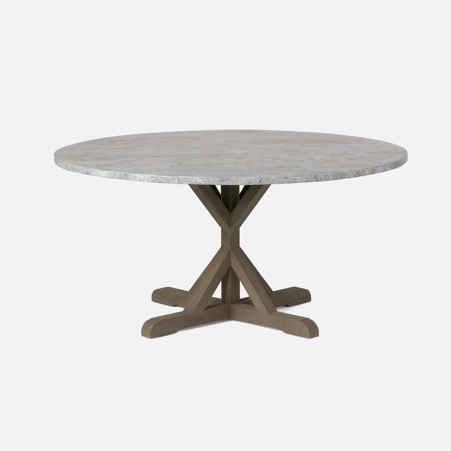 Made Goods Dane 60" x 30" Gray Cerused Oak Dinning Table With Round Warm Gray Marble Table Top