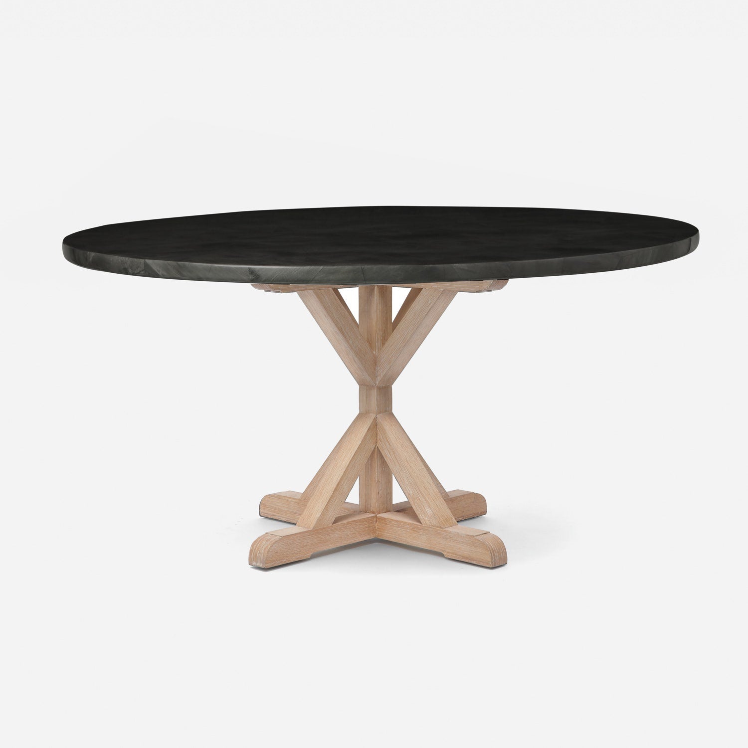 Made Goods Dane 60" x 30" White Cerused Oak Dinning Table With Round Black/White Stripe Marble Table Top