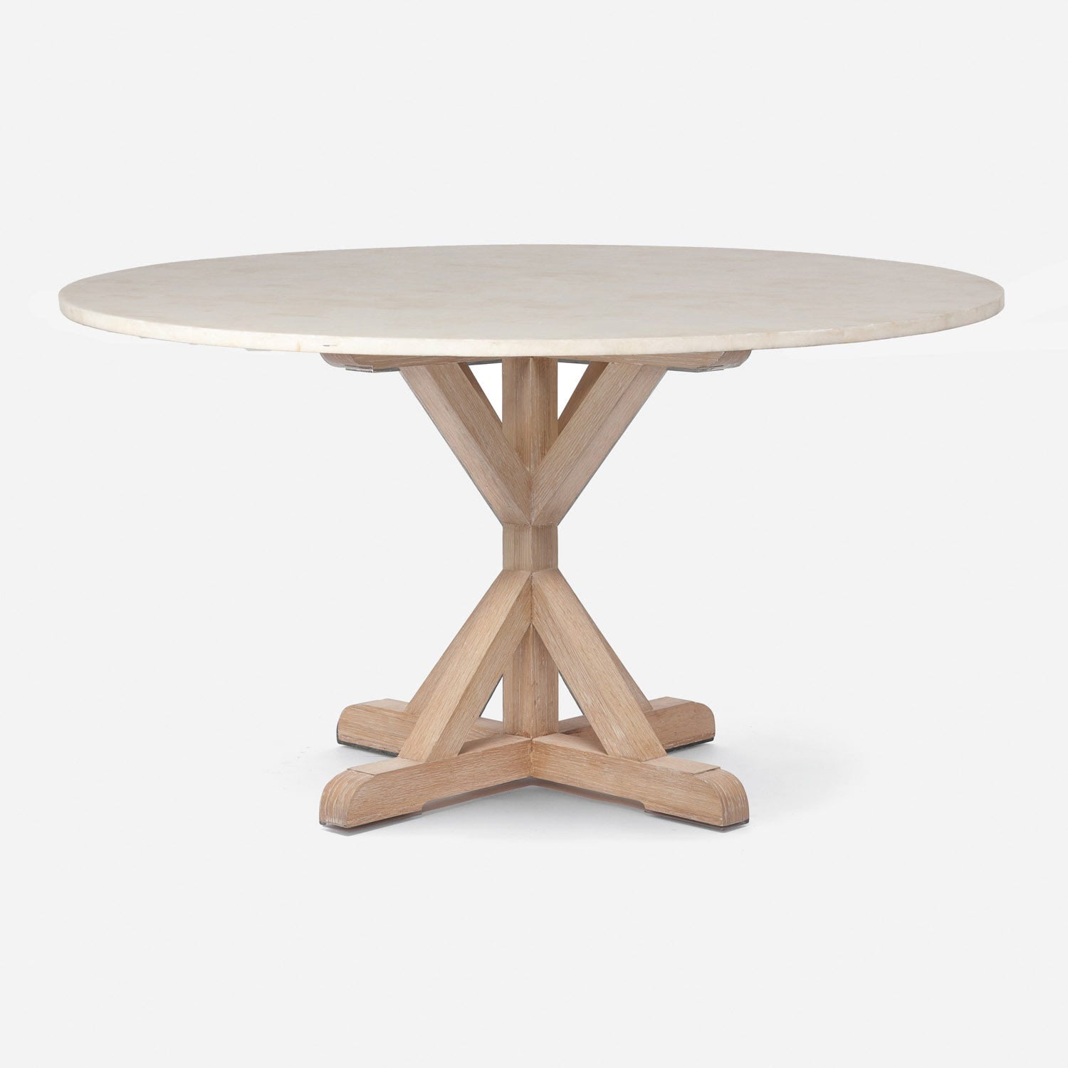 Made Goods Dane 60" x 30" White Cerused Oak Dinning Table With Round Ice Crystal Stone Table Top
