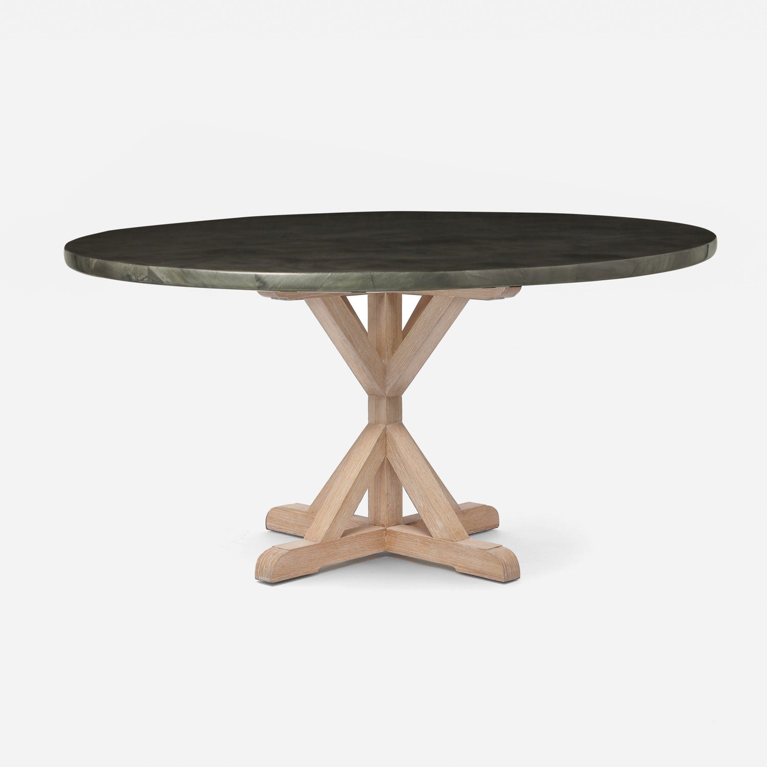 Made Goods Dane 60" x 30" White Cerused Oak Dinning Table With Round Pewter Faux Horn Table Top