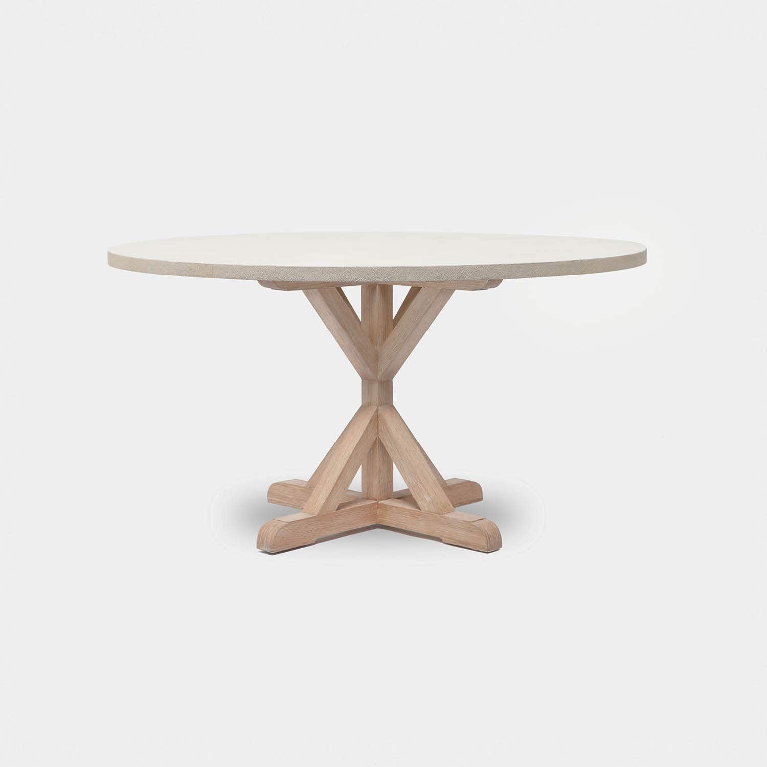 Made Goods Dane 60" x 30" White Cerused Oak Dinning Table With Round White Faux Belgian Linen Table Top