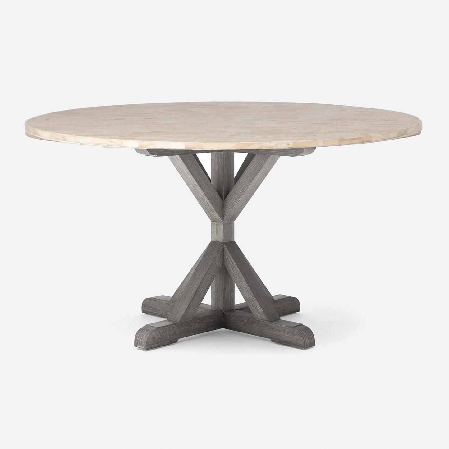 Made Goods Dane 72" x 30" Gray Cerused Oak Dinning Table With Round Beige Crystal Stone Table Top