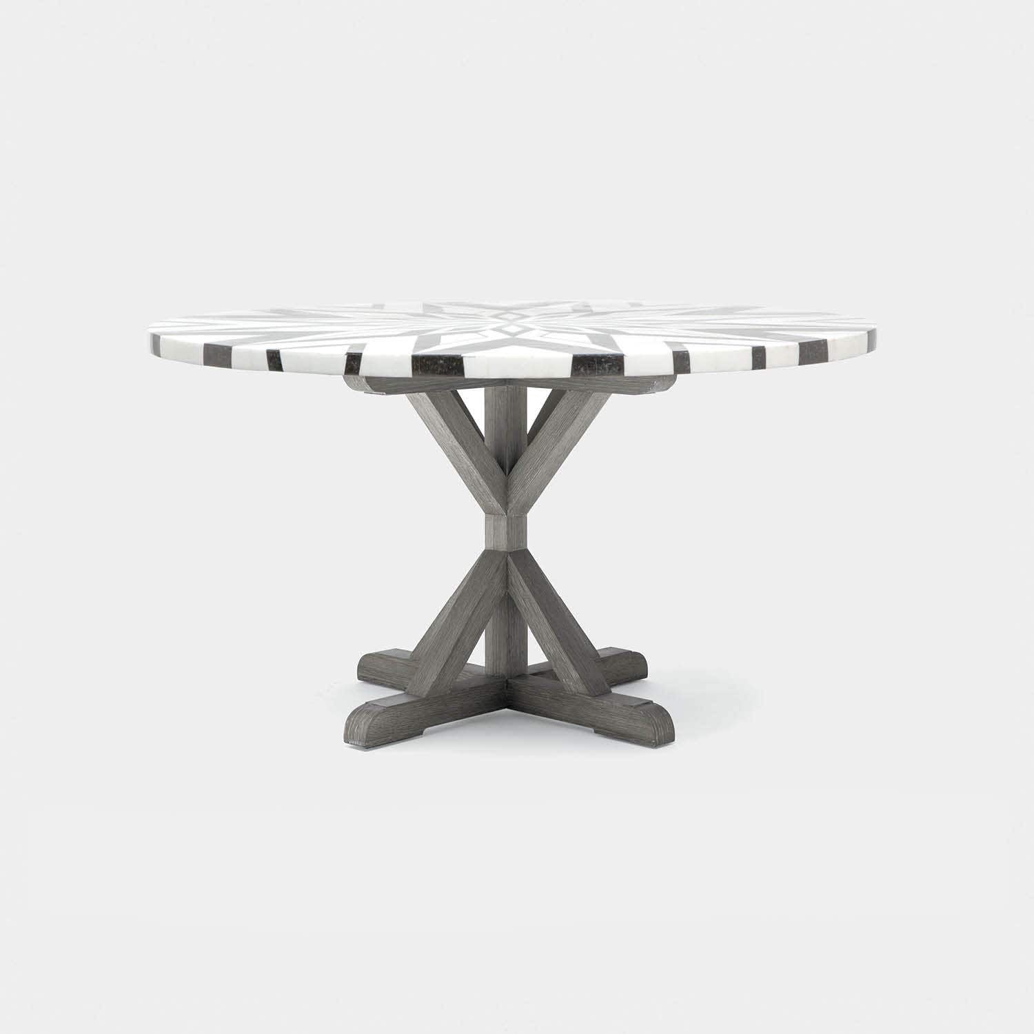 Made Goods Dane 72" x 30" Gray Cerused Oak Dinning Table With Round Black/White Geometric Marble Table Top