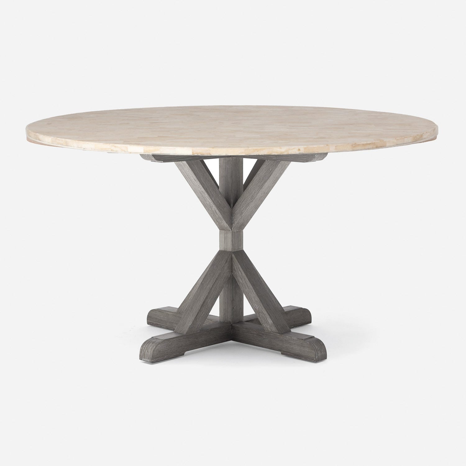 Made Goods Dane 72" x 30" White Cerused Oak Dinning Table With Round Beige Crystal Stone Table Top