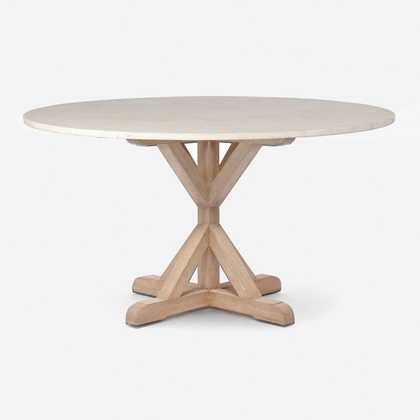 Made Goods Dane 72" x 30" White Cerused Oak Dinning Table With Round Ice Crystal Stone Table Top