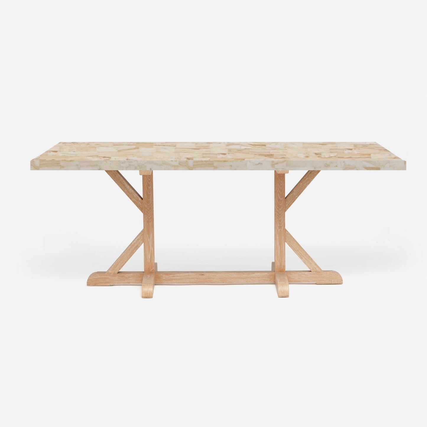 Made Goods Dane 72" x 40" x 30" White Cerused Oak Dinning Table With Rectangle Beige Crystal Stone Table Top