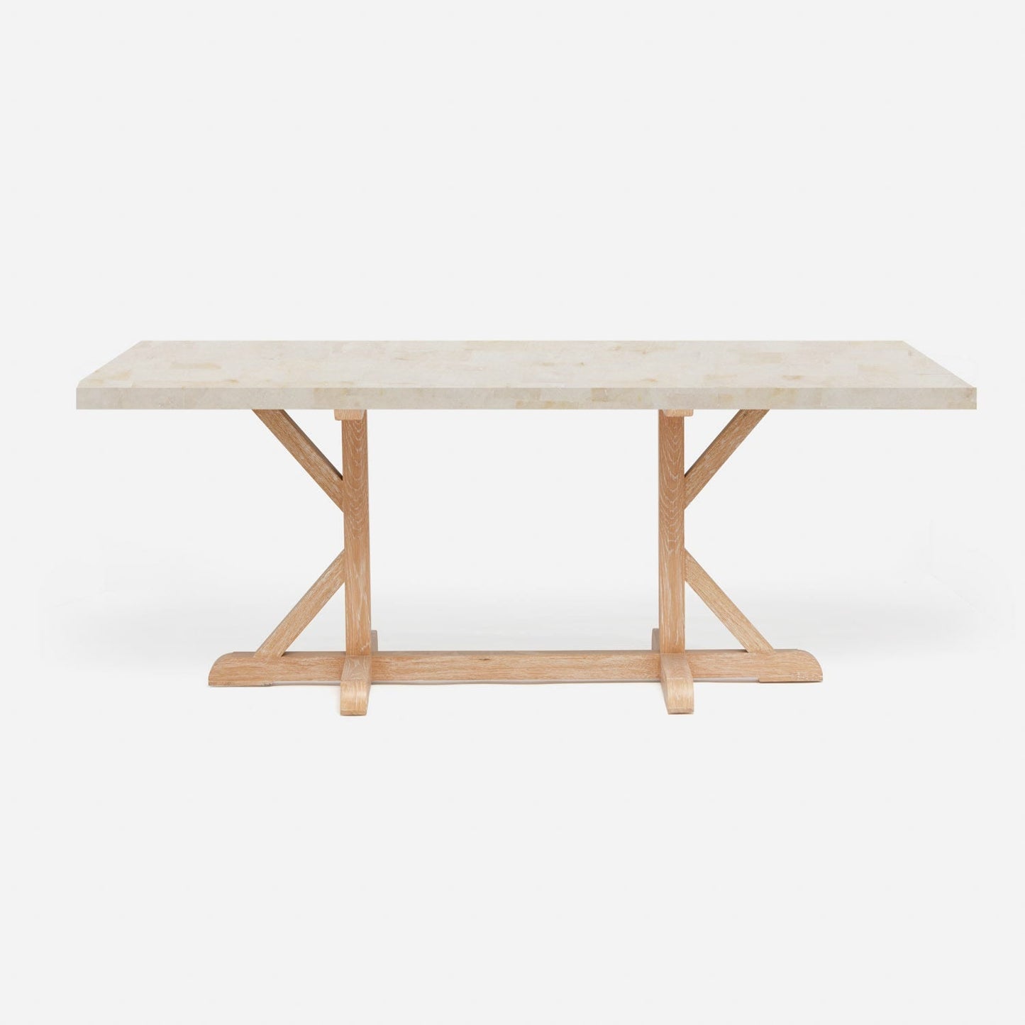 Made Goods Dane 72" x 40" x 30" White Cerused Oak Dinning Table With Rectangle Ice Crystal Stone Table Top