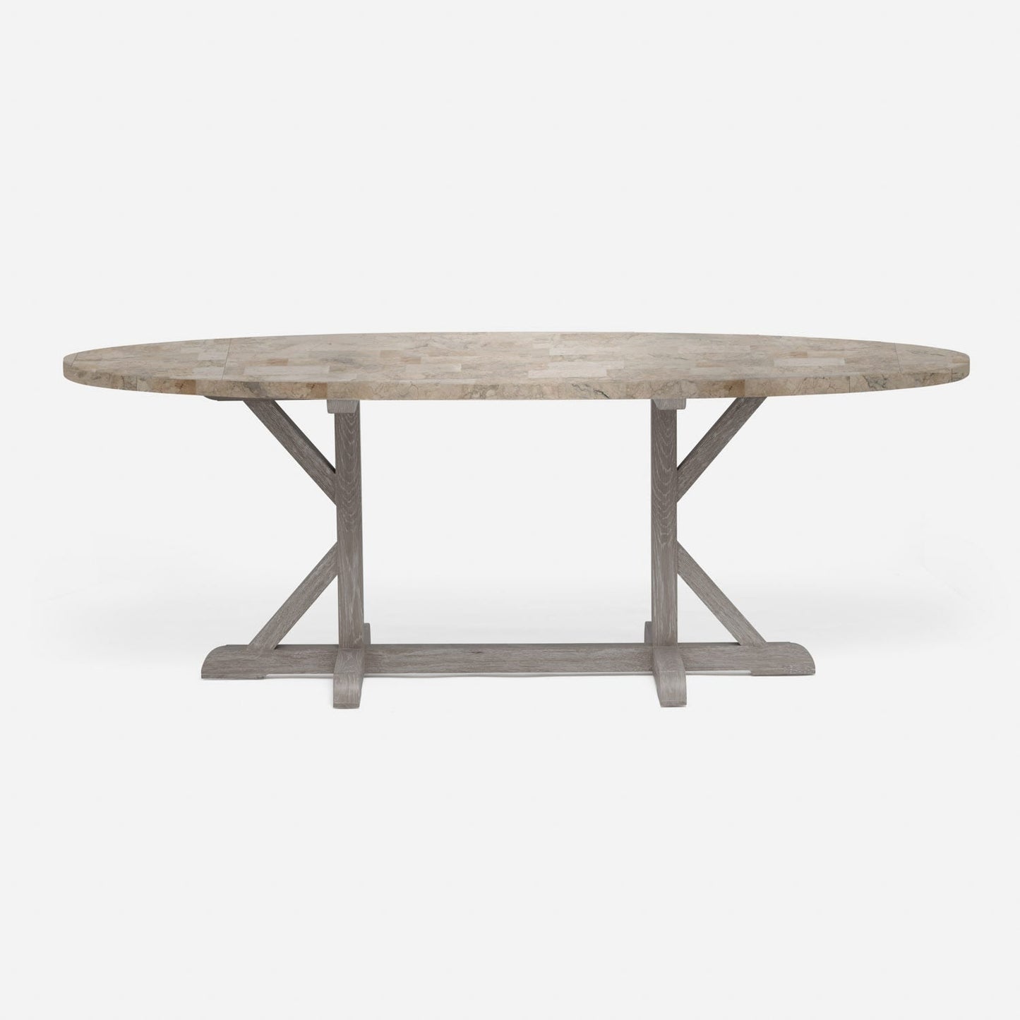 Made Goods Dane 72" x 42" x 30" Gray Cerused Oak Dinning Table With Oval Warm Gray Marble Table Top