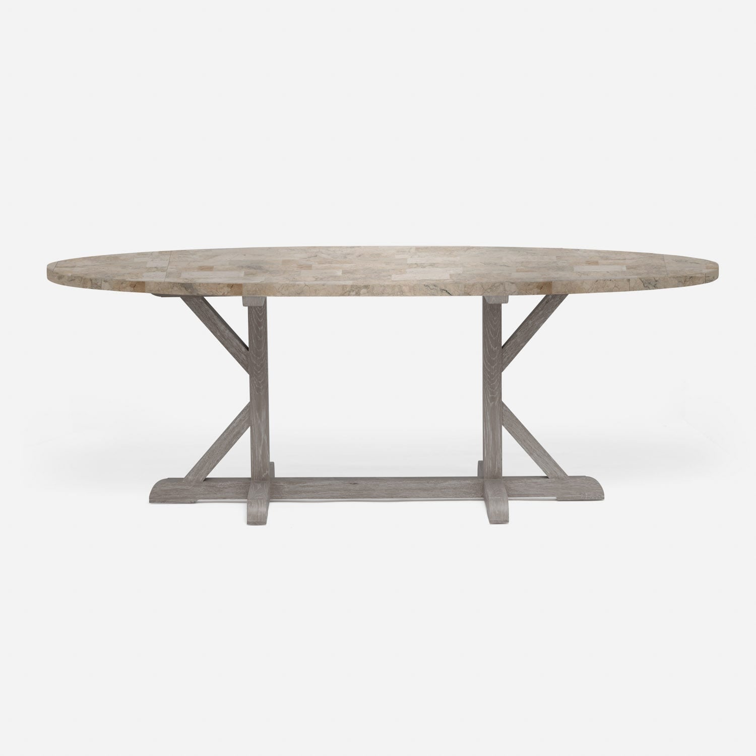 Made Goods Dane 72" x 42" x 30" Gray Cerused Oak Dinning Table With Oval Warm Gray Marble Table Top