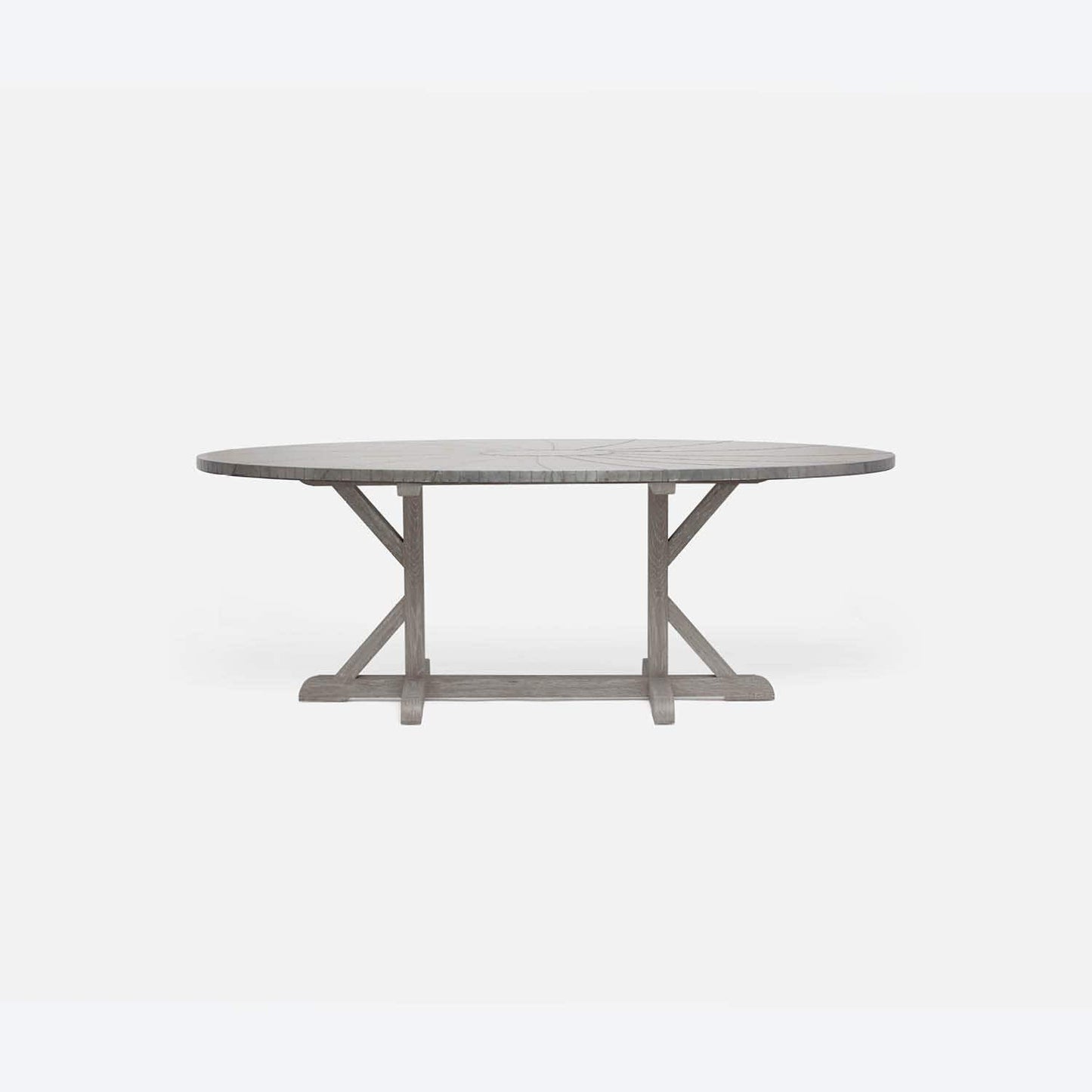 Made Goods Dane 72" x 42" x 30" Gray Cerused Oak Dinning Table With Oval Zinc Metal Table Top