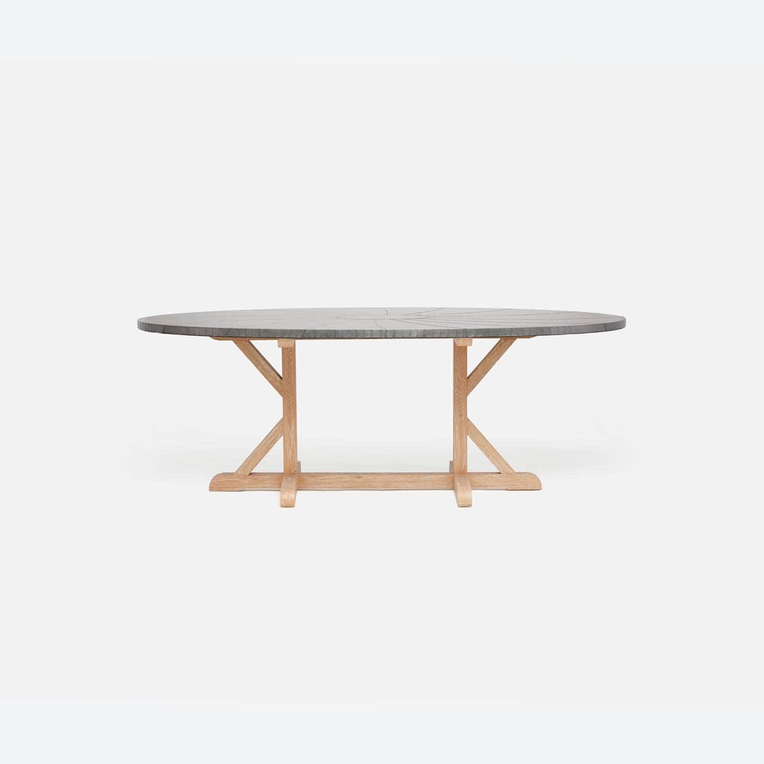 Made Goods Dane 72" x 42" x 30" White Cerused Oak Dinning Table With Oval Zinc Metal Table Top