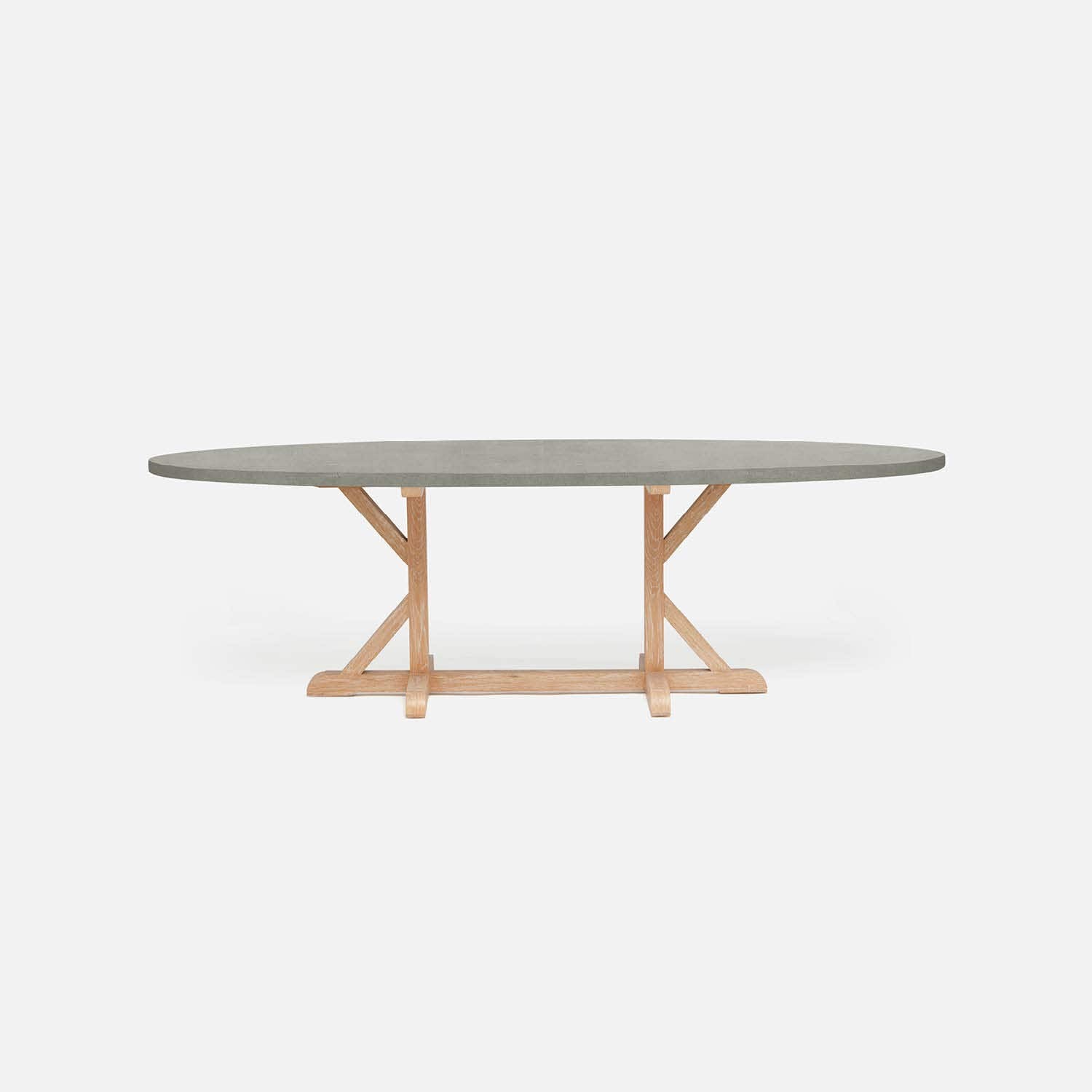 Made Goods Dane 84" x 42" x 30" White Cerused Oak Dinning Table With Oval Castor Gray Vintage Faux Shagreen Table Top