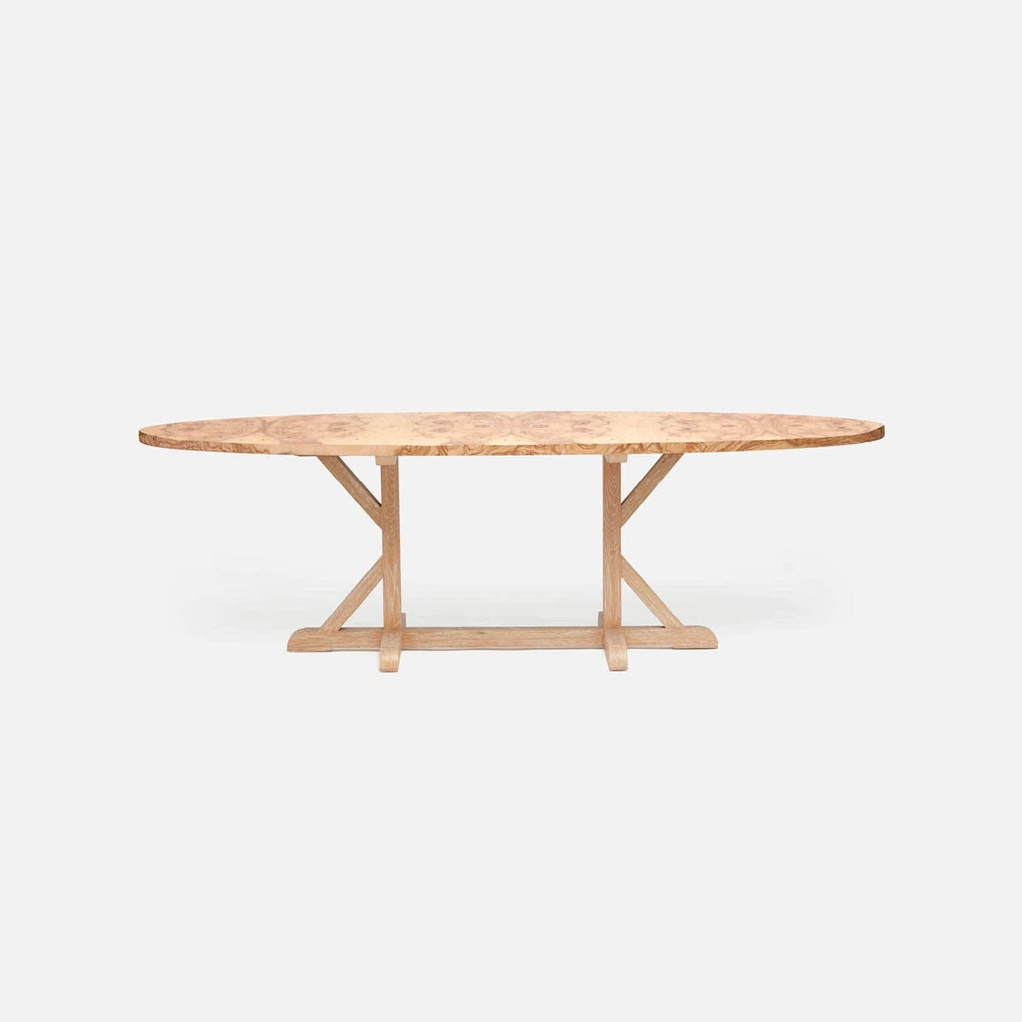 Made Goods Dane 84" x 42" x 30" White Cerused Oak Dinning Table With Oval Olive Ash Veneer Table Top