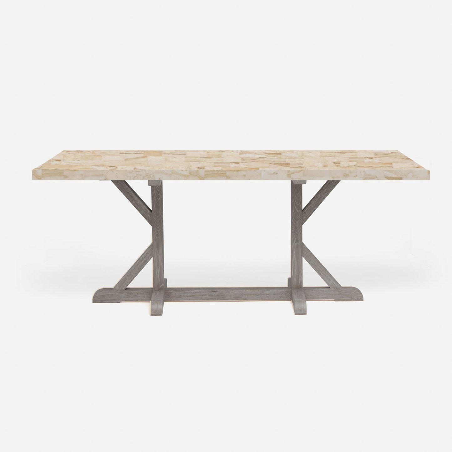 Made Goods Dane 88" x 40" x 30" Gray Cerused Oak Dinning Table With Rectangle Beige Crystal Stone Table Top