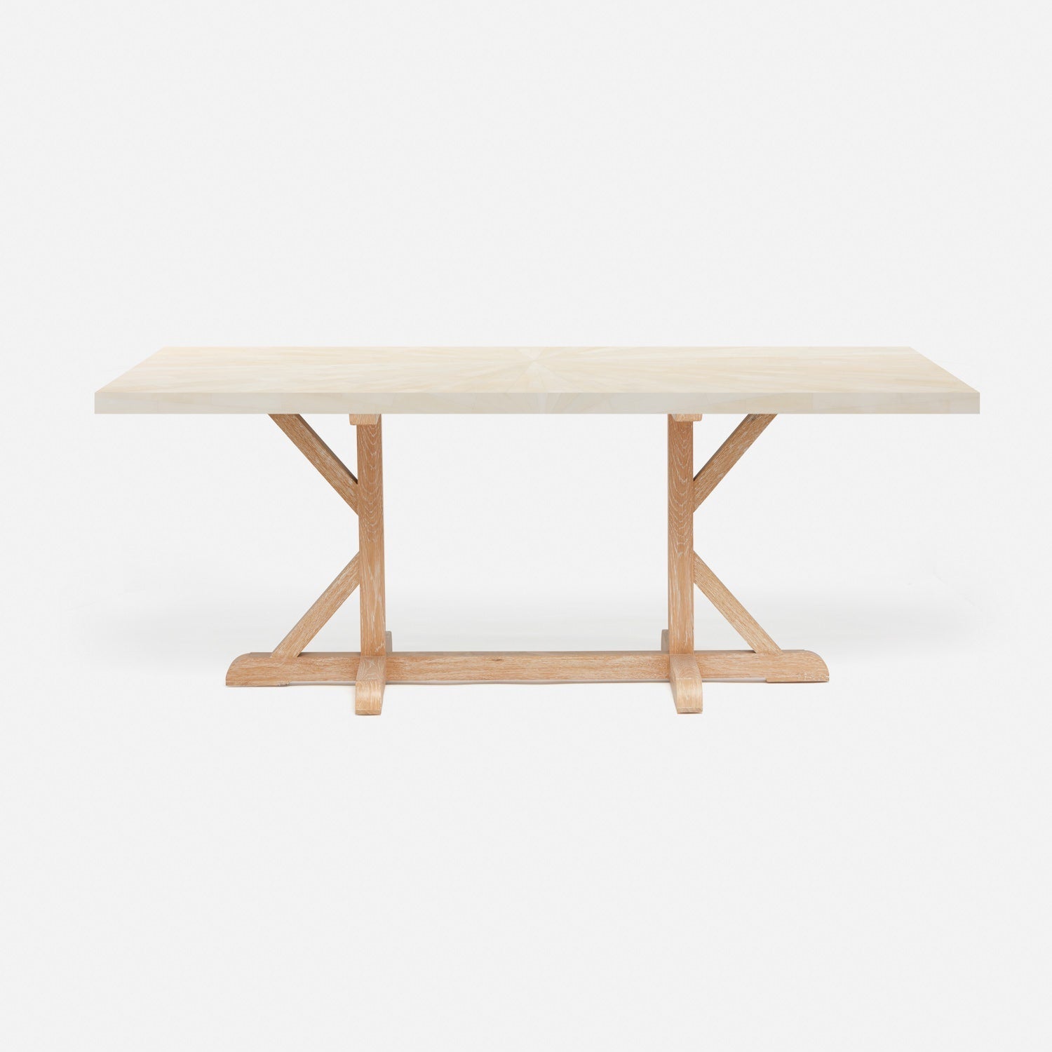 Made Goods Dane 88" x 40" x 30" White Cerused Oak Dinning Table With Rectangle Ivory Faux Horn Table Top