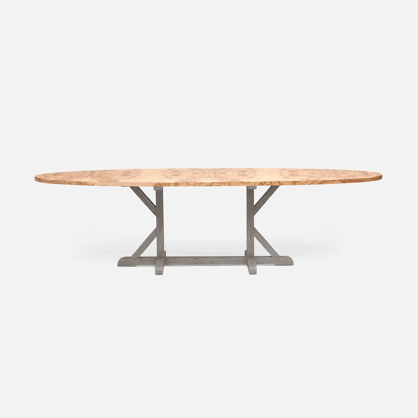 Made Goods Dane 96" x 44" x 30" Gray Cerused Oak Dinning Table With Oval Olive Ash Veneer Table Top