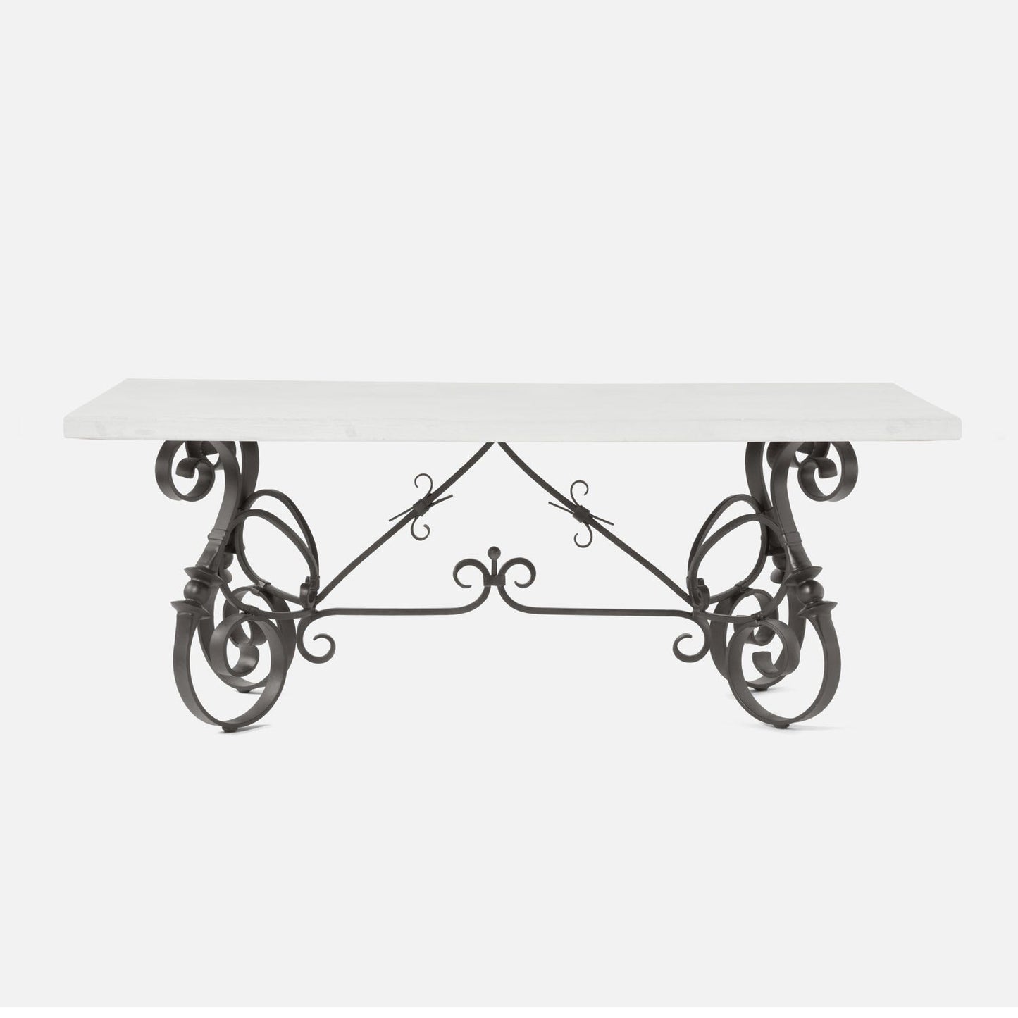 Made Goods Dion 72" x 42" x 30" Ash Gray Metal Dinning Table With Rectangle White Plaster Reconstituted Stone Table Top