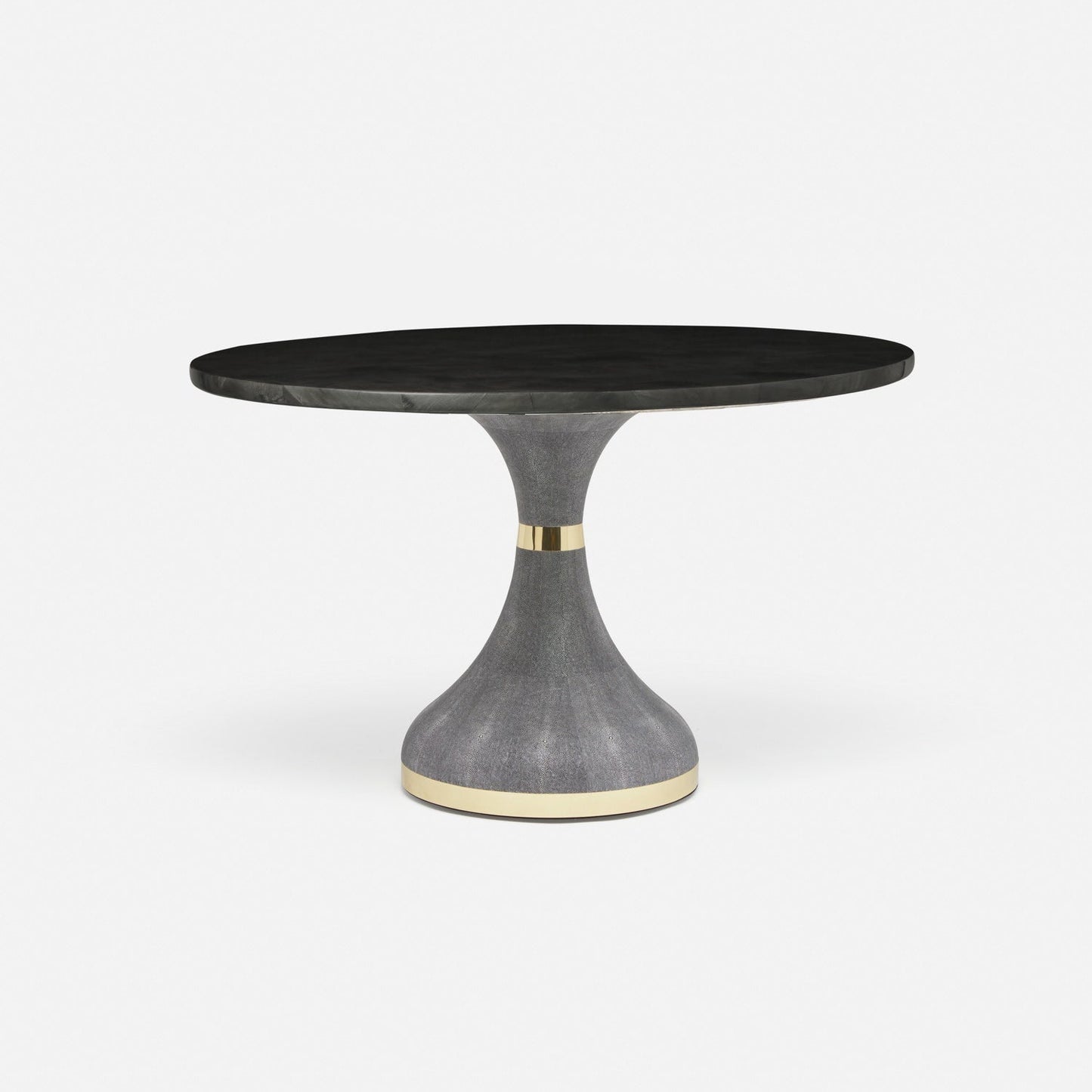 Made Goods Elis 48" x 30" Cool Gray Realistic Faux Shagreen Dinning Table With Round Dark Faux Horn Table Top