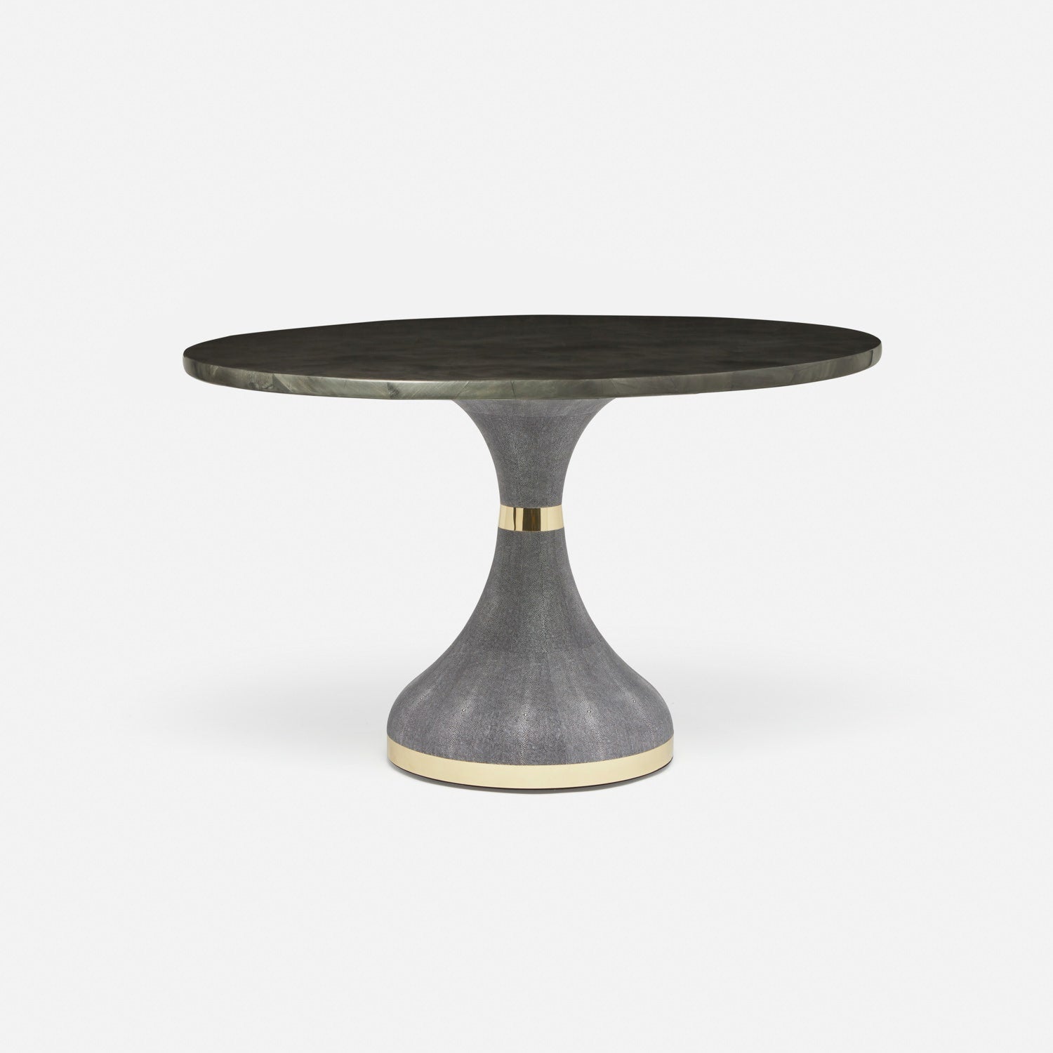 Made Goods Elis 48" x 30" Cool Gray Realistic Faux Shagreen Dinning Table With Round Pewter Faux Horn Table Top