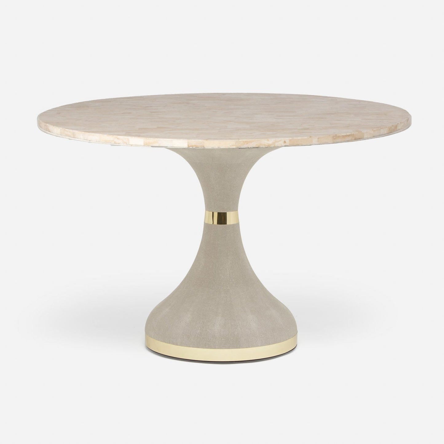 Made Goods Elis 48" x 30" Sand Realistic Faux Shagreen Dinning Table With Round Beige Crystal Stone Table Top