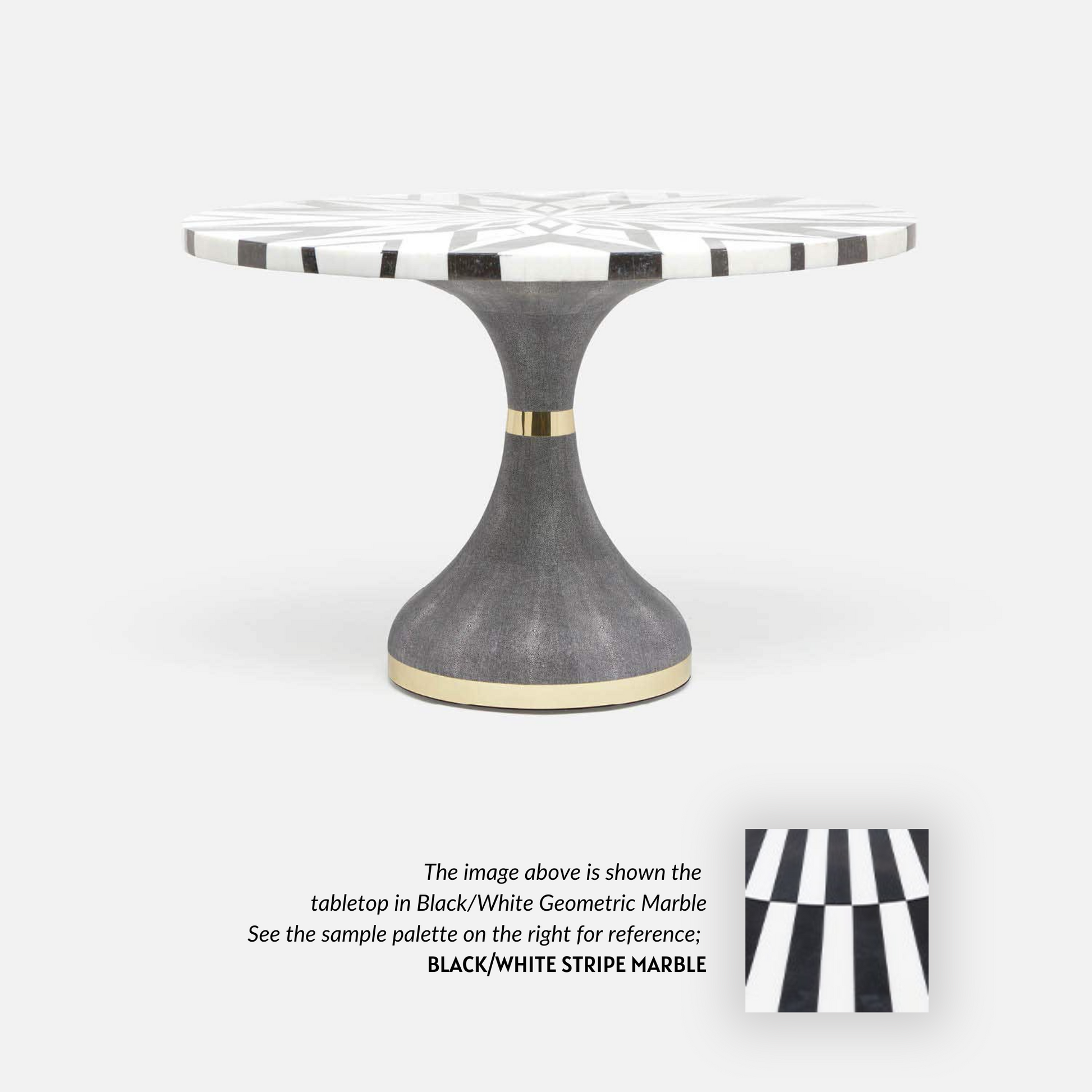 Made Goods Elis 54" x 30" Sand Realistic Faux Shagreen Dinning Table With Round Black/White Stripe Marble Table Top