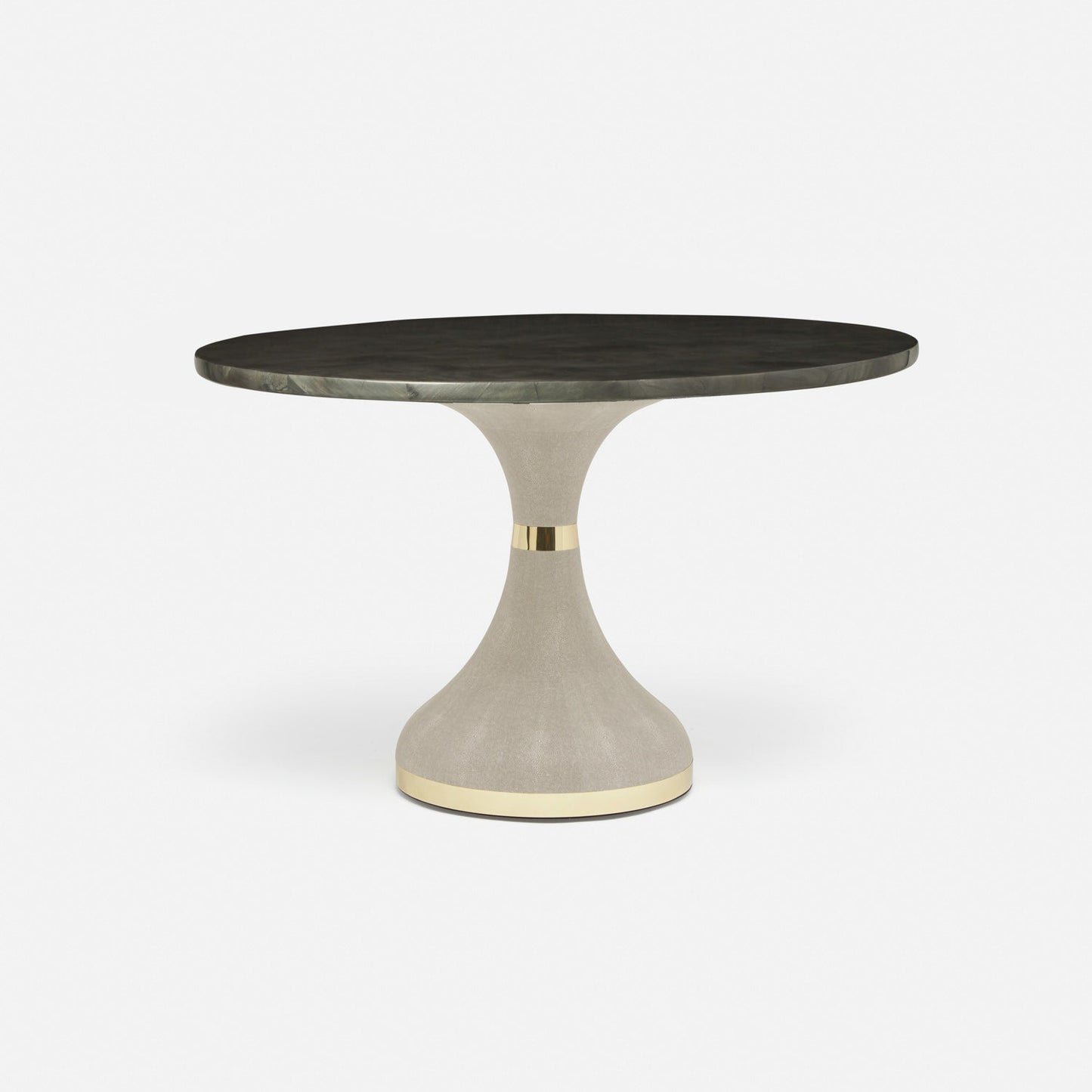 Made Goods Elis 54" x 30" Sand Realistic Faux Shagreen Dinning Table With Round Pewter Faux Horn Table Top
