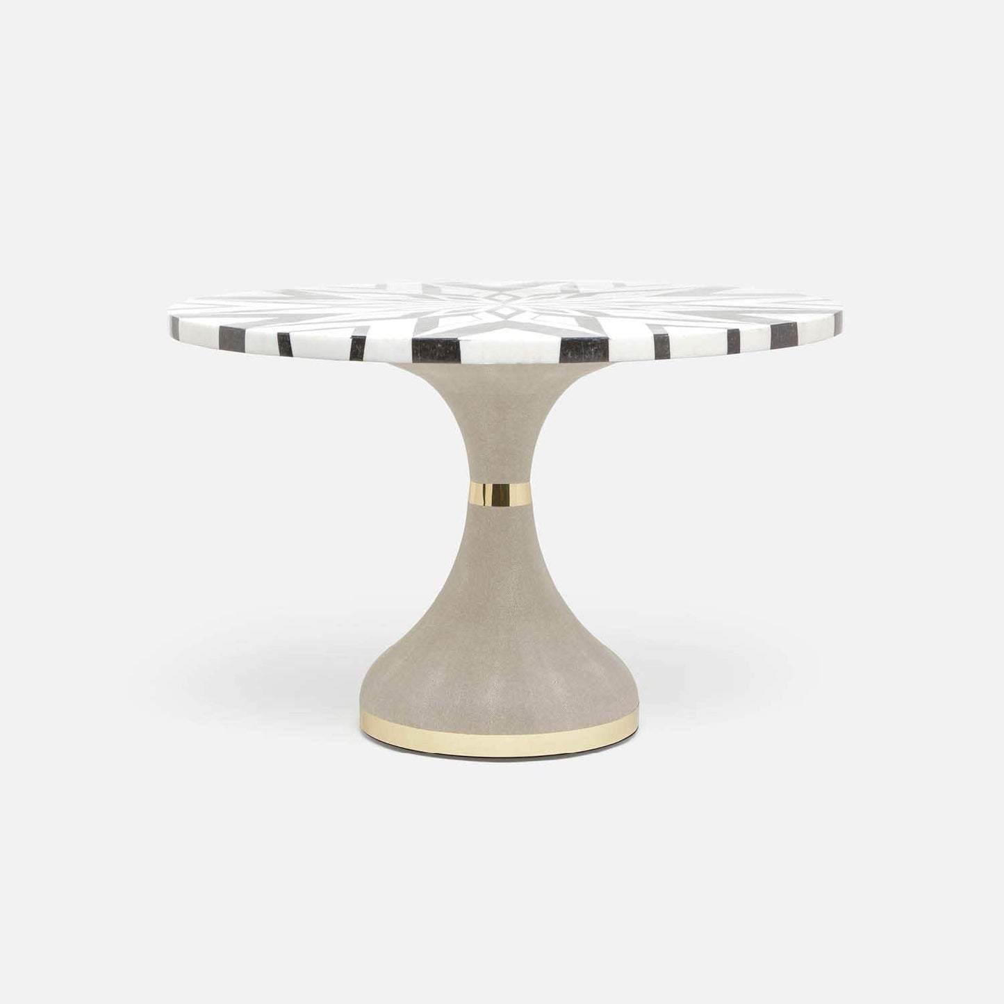Made Goods Elis 60" x 30" Sand Realistic Faux Shagreen Dinning Table With Round Black/White Geometric Marble Table Top