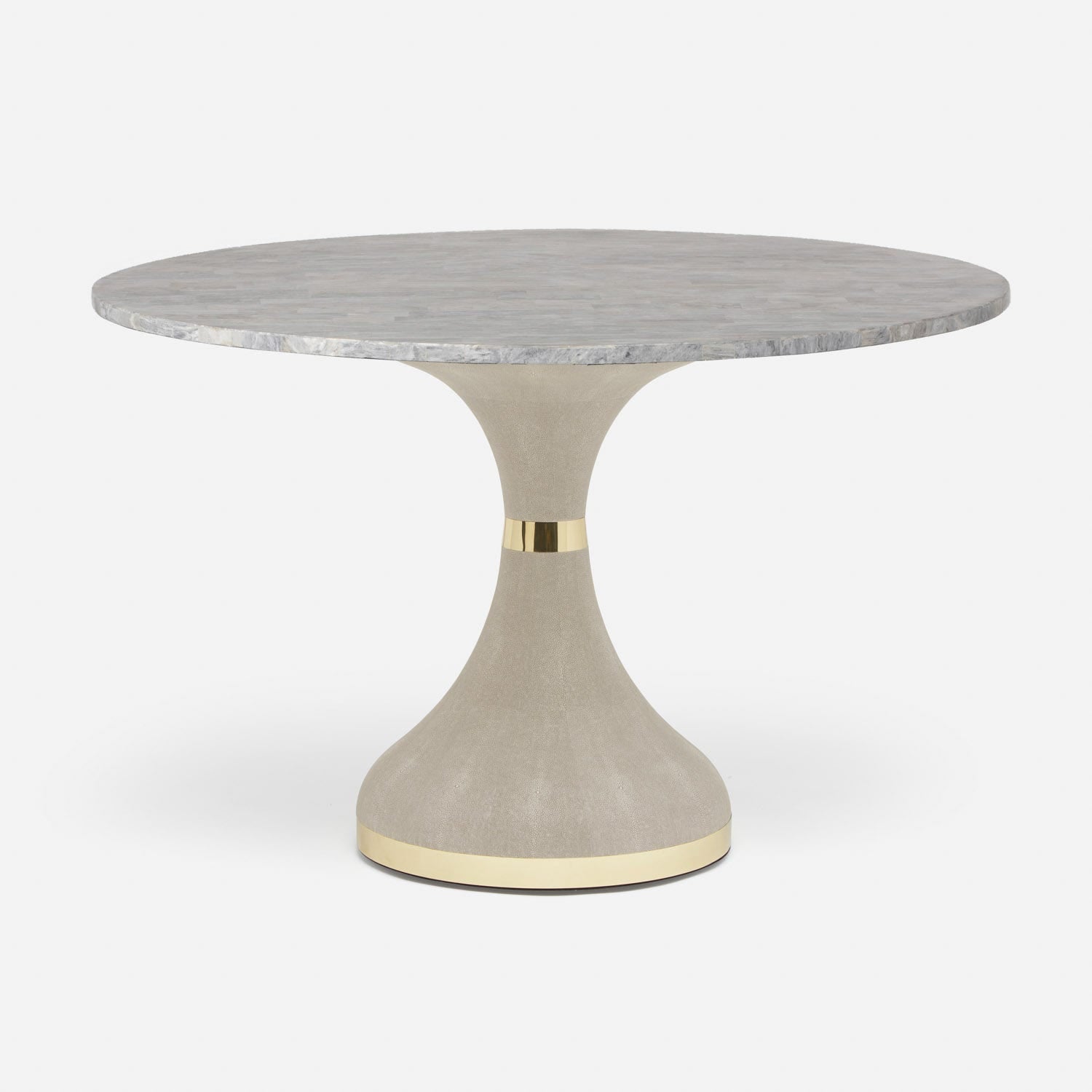 Made Goods Elis 60" x 30" Sand Realistic Faux Shagreen Dinning Table With Round Gray Romblon Stone Table Top