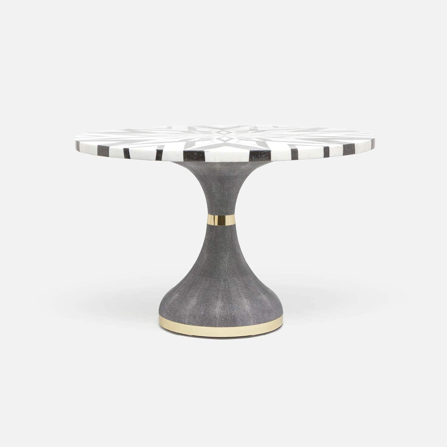 Made Goods Elis 72" x 30" Cool Gray Realistic Faux Shagreen Dinning Table With Round Black/White Geometric Marble Table Top