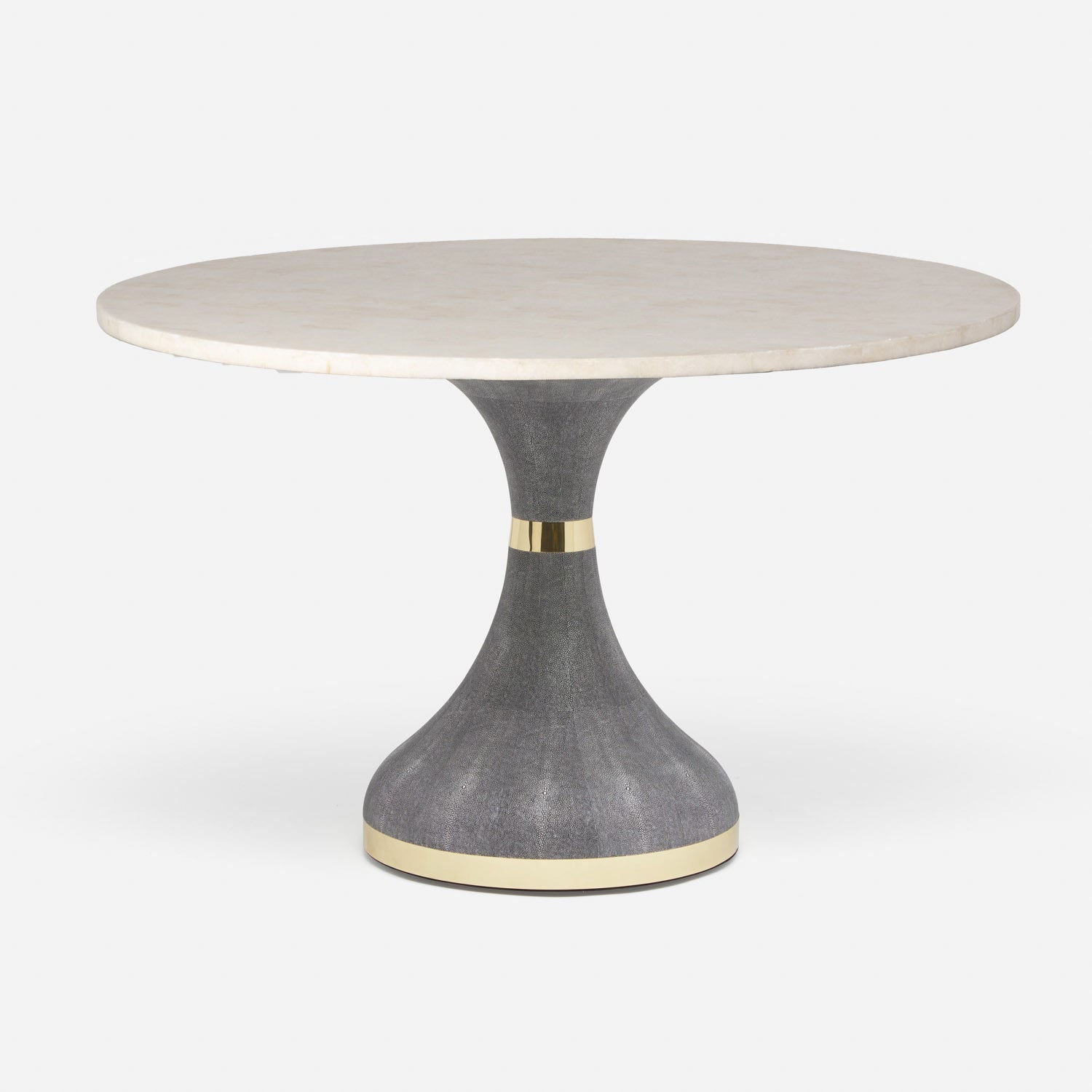 Made Goods Elis 72" x 30" Cool Gray Realistic Faux Shagreen Dinning Table With Round Ice Crystal Stone Table Top