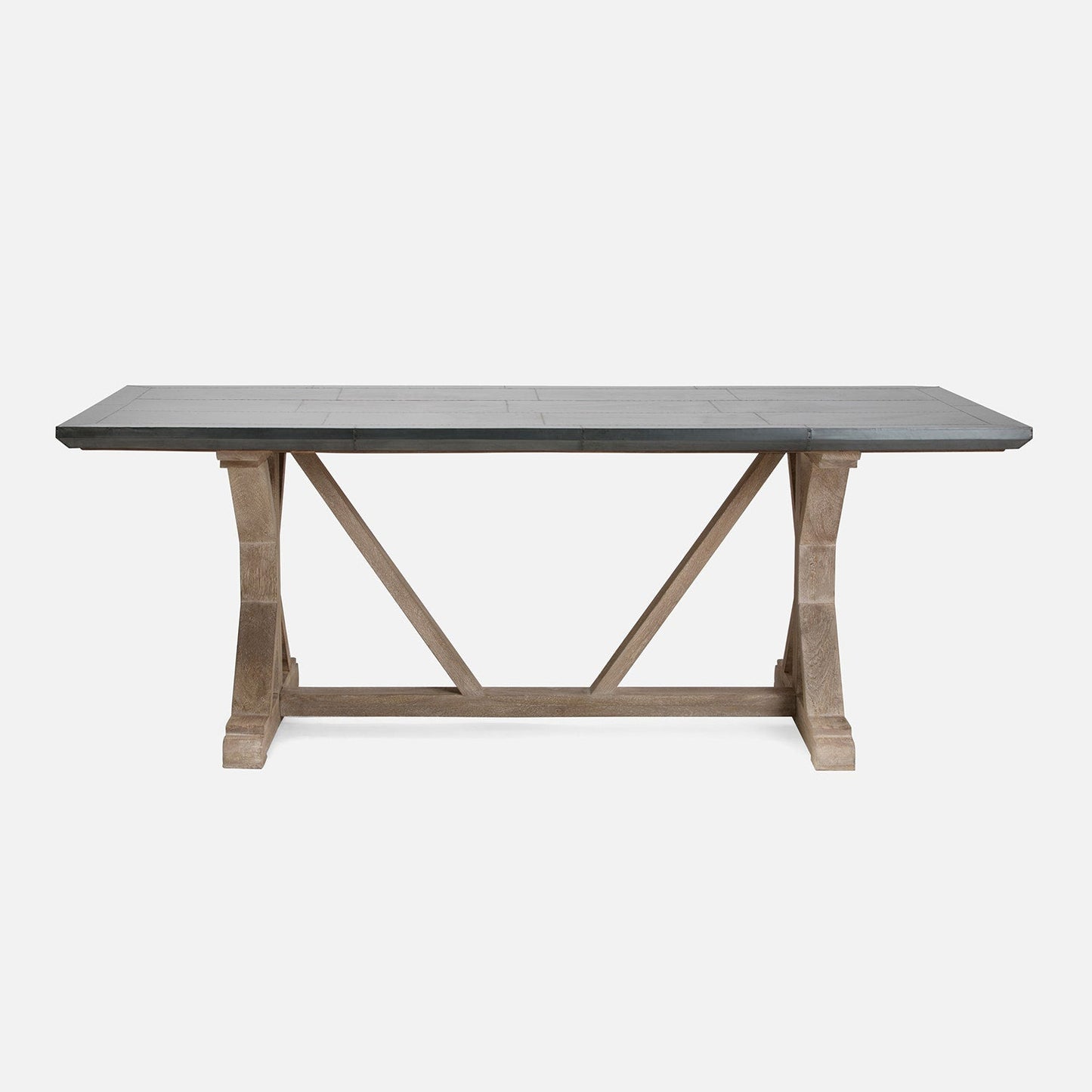 Made Goods Emeric 96" x 42" x 30" White Washed Mango Wood Dinning Table With Rectangle Zinc Metal Table Top