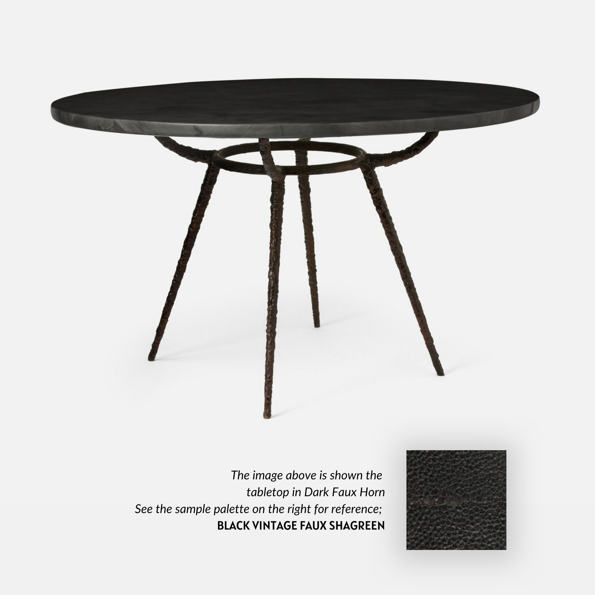 Made Goods Grace 48" x 30" Bronze Pitted Iron Dinning Table With Round Black Vintage Faux Shagreen Table Top