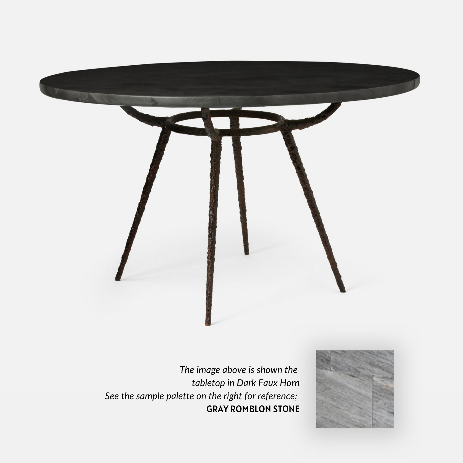 Made Goods Grace 48" x 30" Bronze Pitted Iron Dinning Table With Round Gray Romblon Stone Table Top
